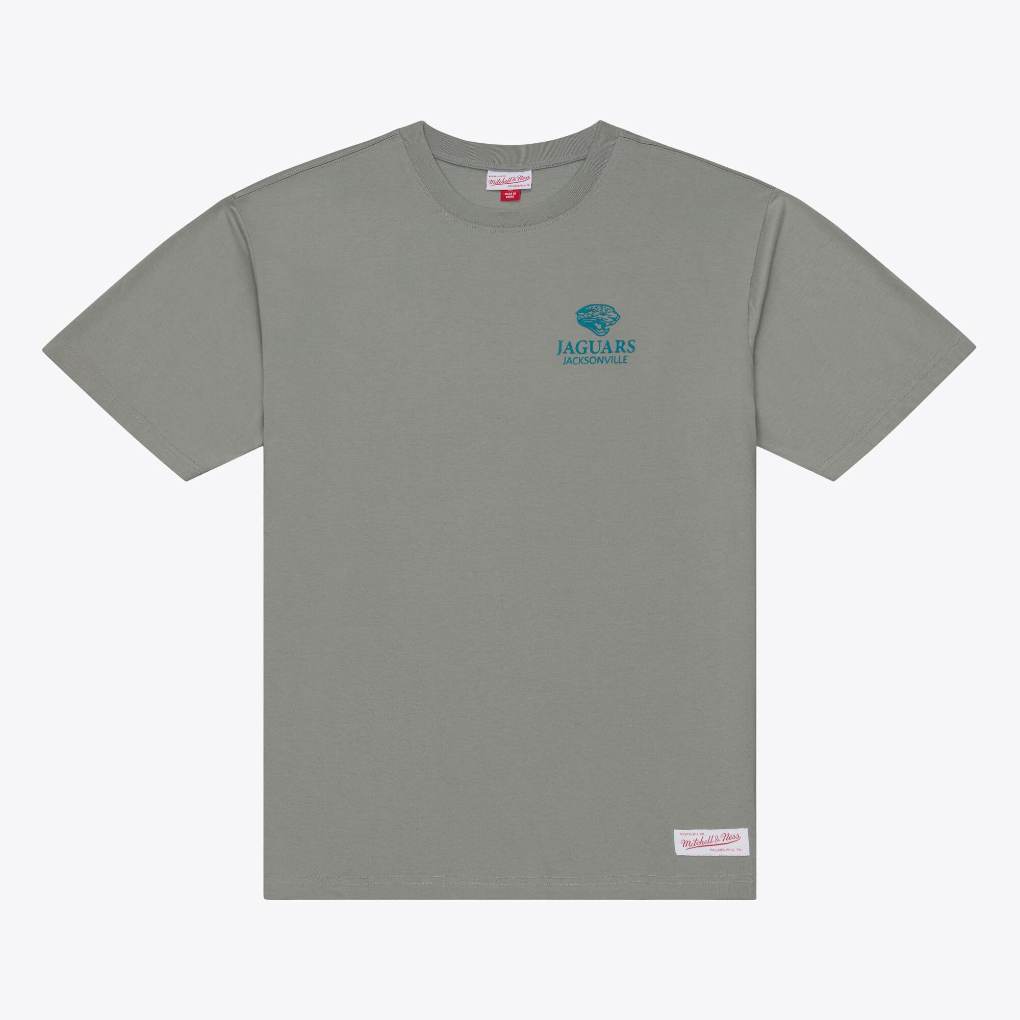T-shirt Mitchell & Ness gris pour homme, modèle Core Essentials Micro Logo des Jaguars de Jacksonville