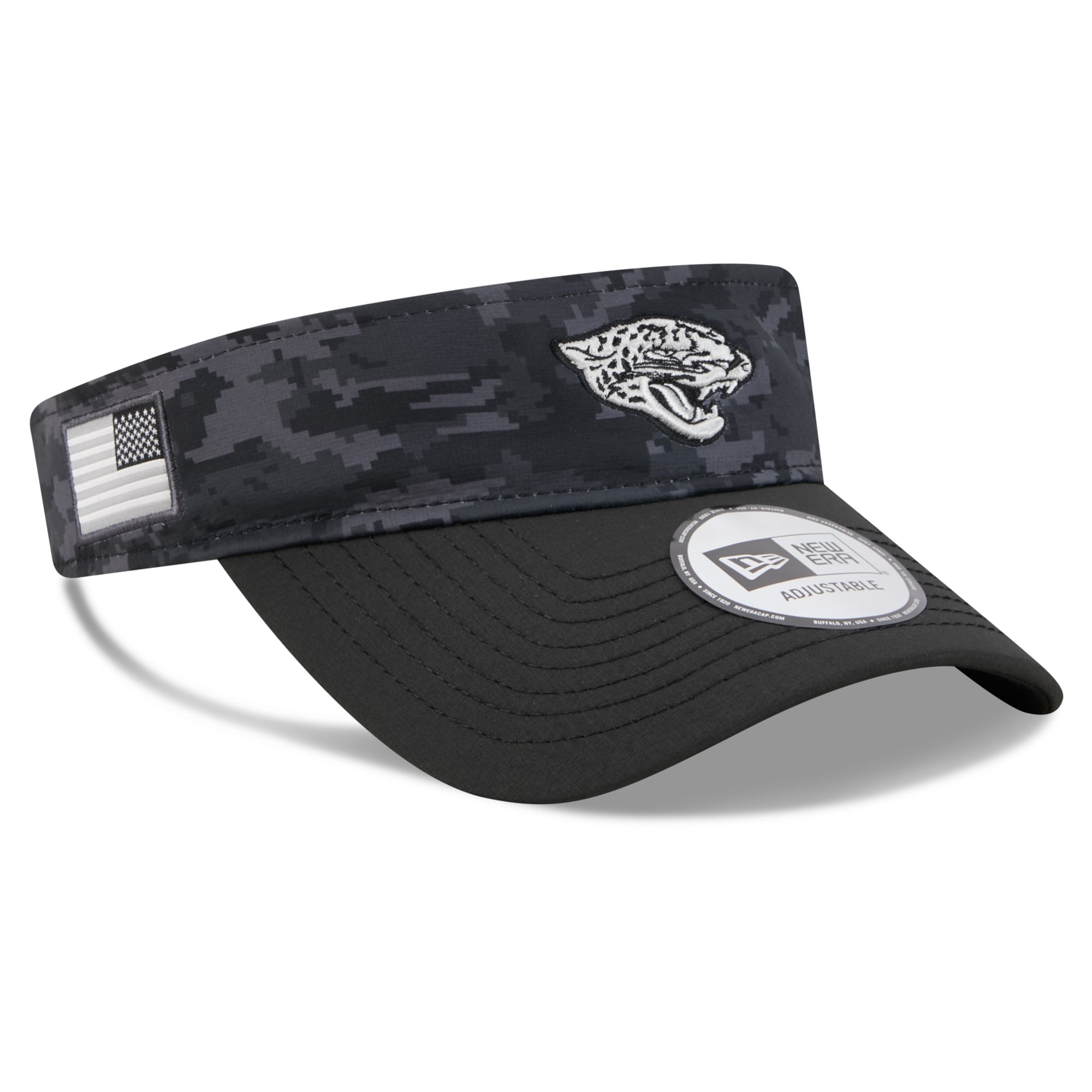Casquette New Era noire pour homme, modèle Jacksonville Jaguars 2026 Salute To Service, visière ajustable