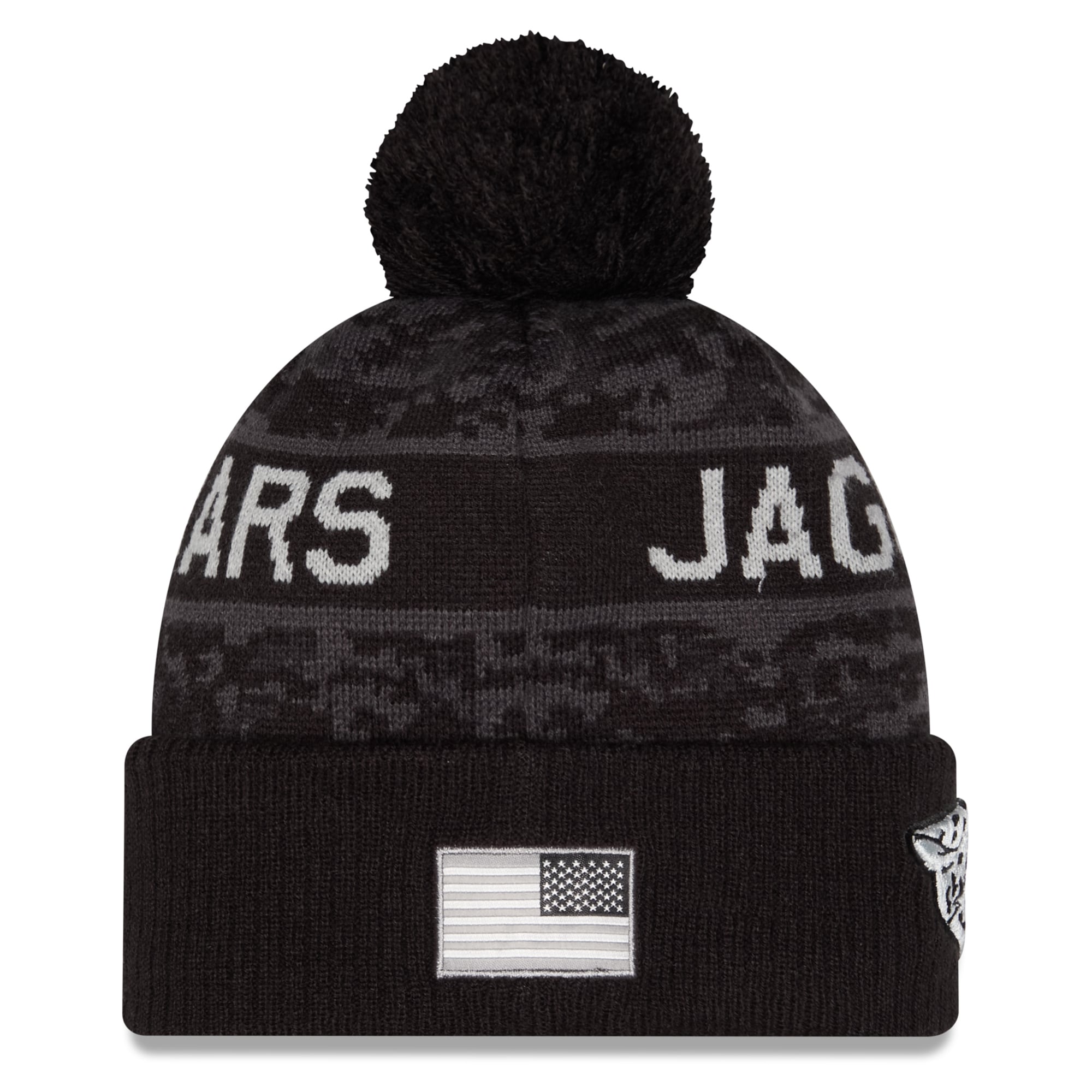 Bonnet à revers New Era noir pour homme, Jacksonville Jaguars 2026 Salute To Service, avec pompon