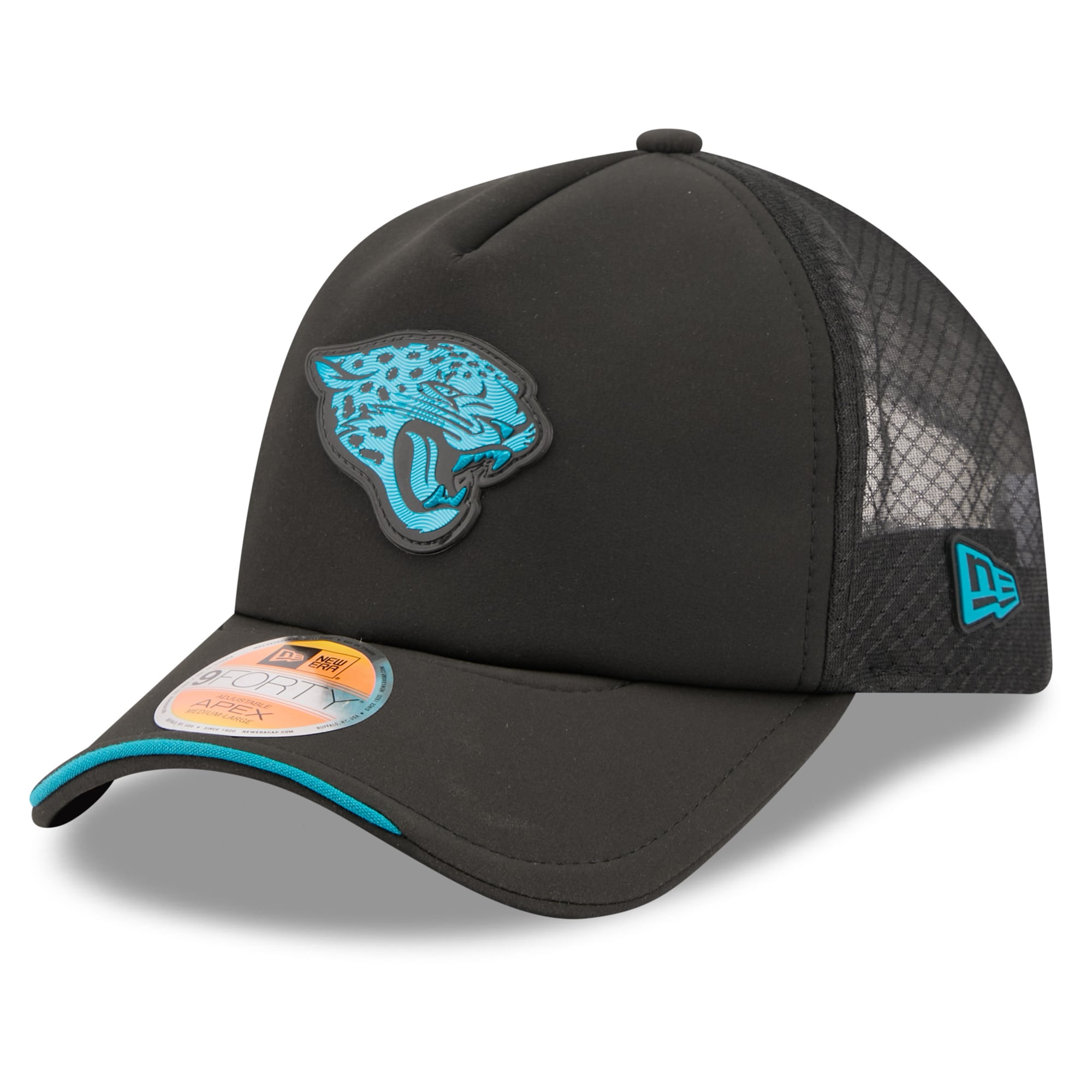 Men's New Era Black Jacksonville Jaguars 2026 Sideline Apex 9FORTY Adjustable Trucker Hat