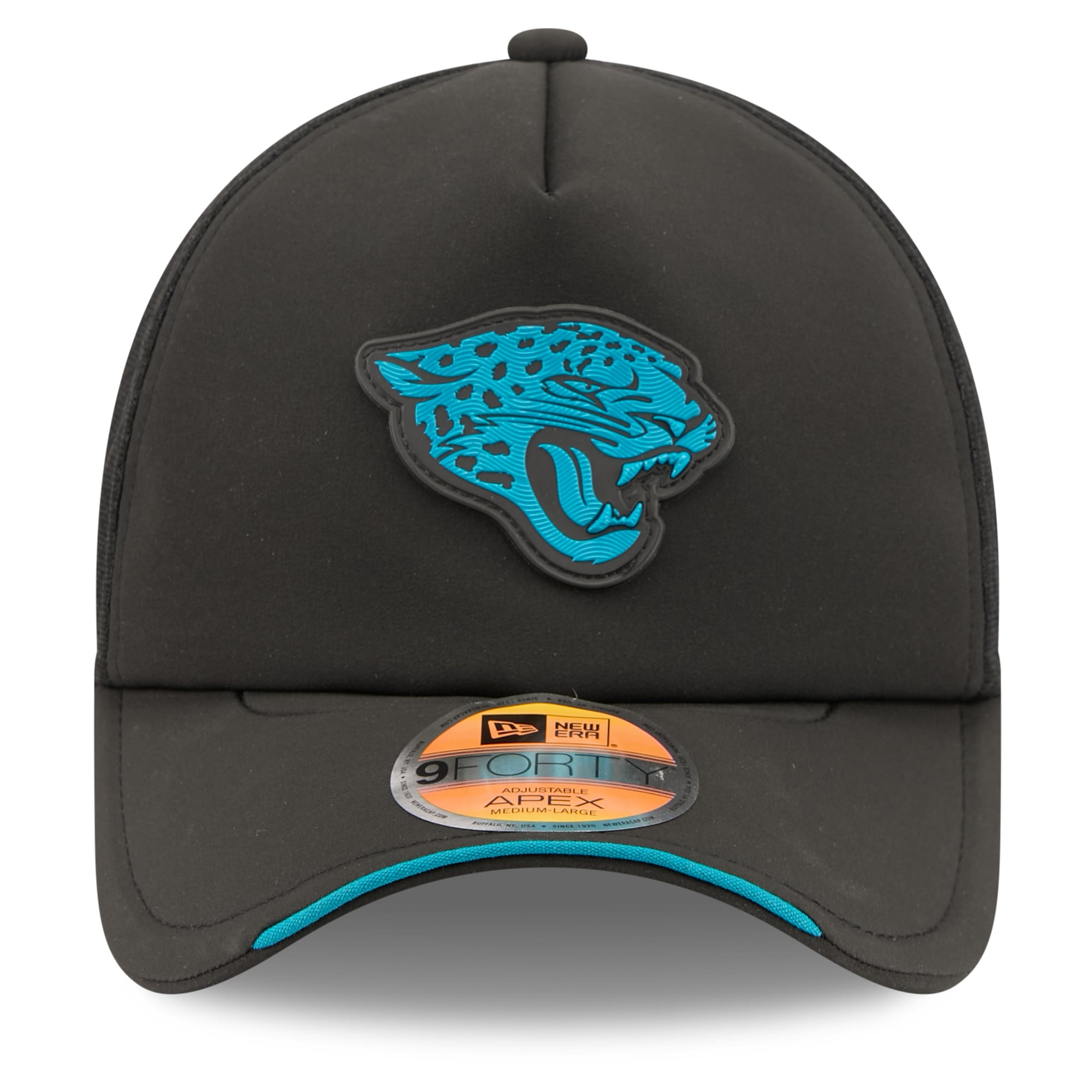 Men's New Era Black Jacksonville Jaguars 2026 Sideline Apex 9FORTY Adjustable Trucker Hat