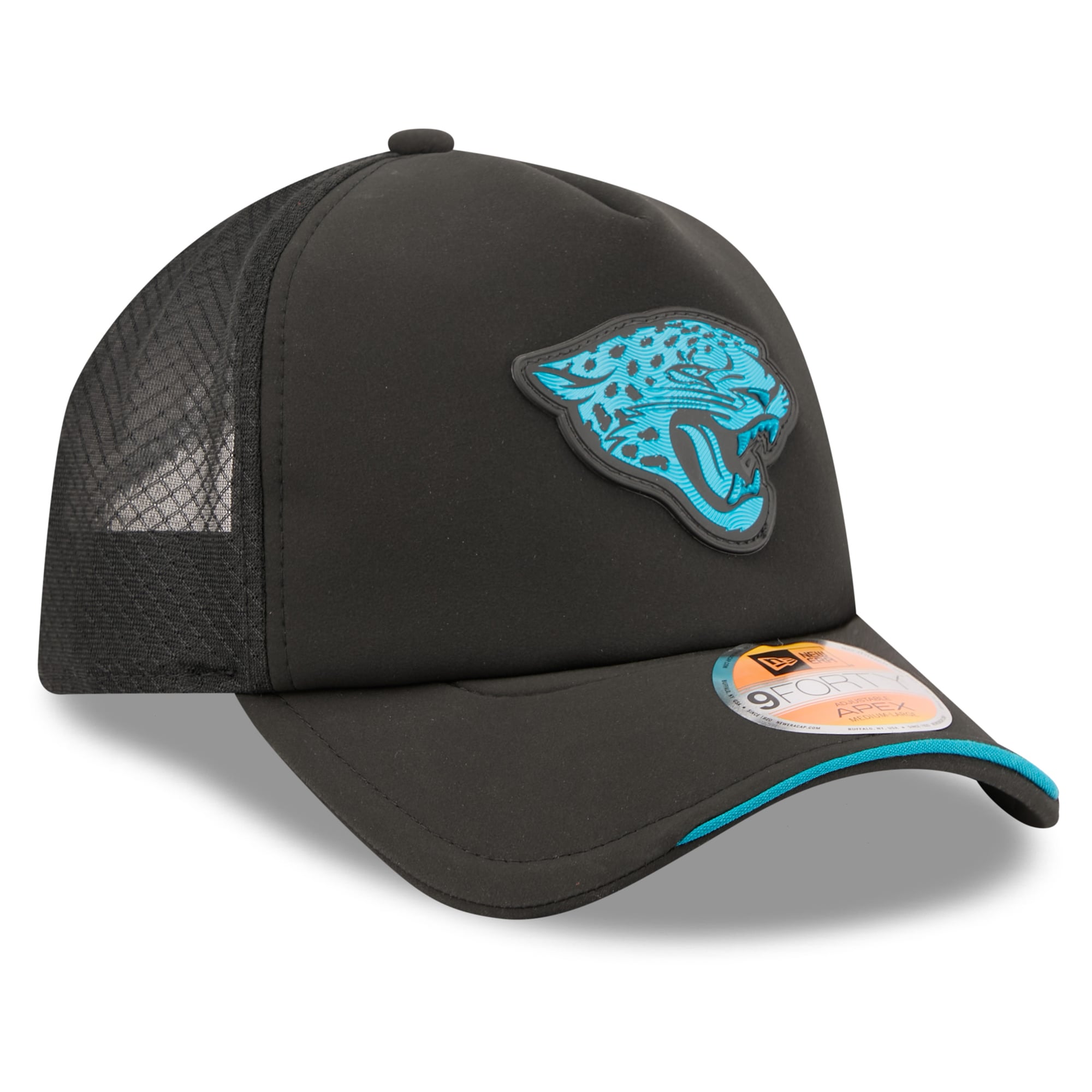 Men's New Era Black Jacksonville Jaguars 2026 Sideline Apex 9FORTY Adjustable Trucker Hat