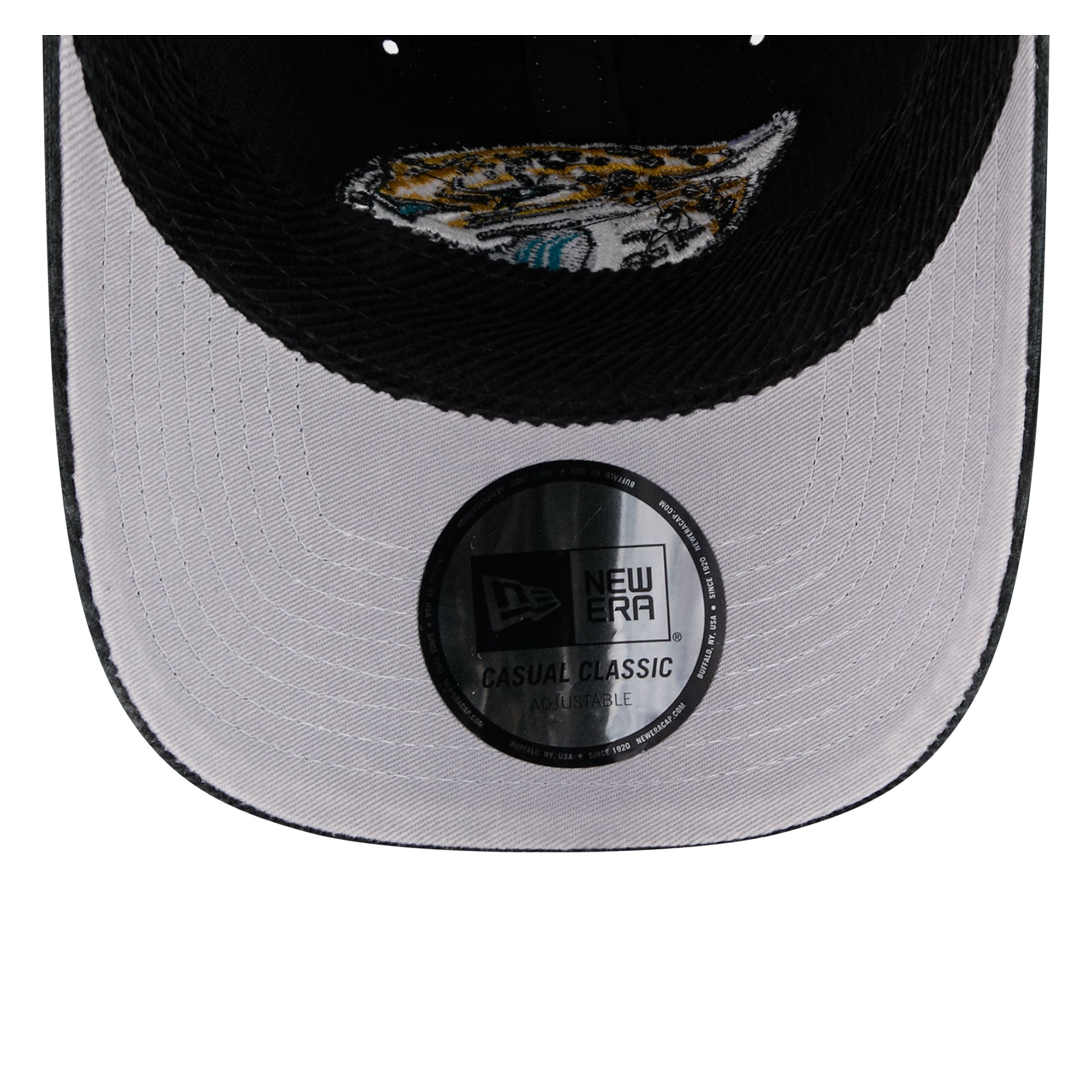 Casquette New Era noire pour homme, modèle Jacksonville Jaguars, en velours côtelé, style classique décontracté et ajustable.