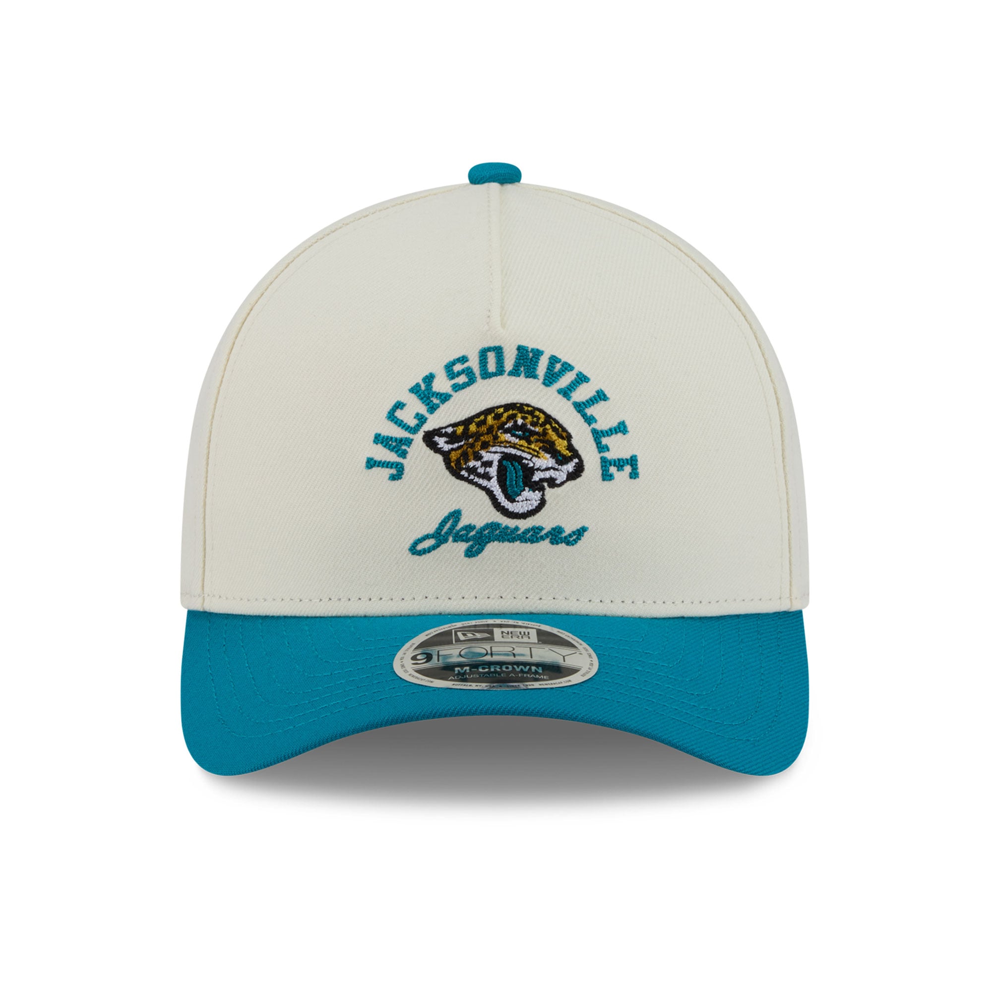 Casquette ajustable New Era pour homme, crème/turquoise, Jacksonville Jaguars Arch 9FORTY, modèle A-Frame M-Crown