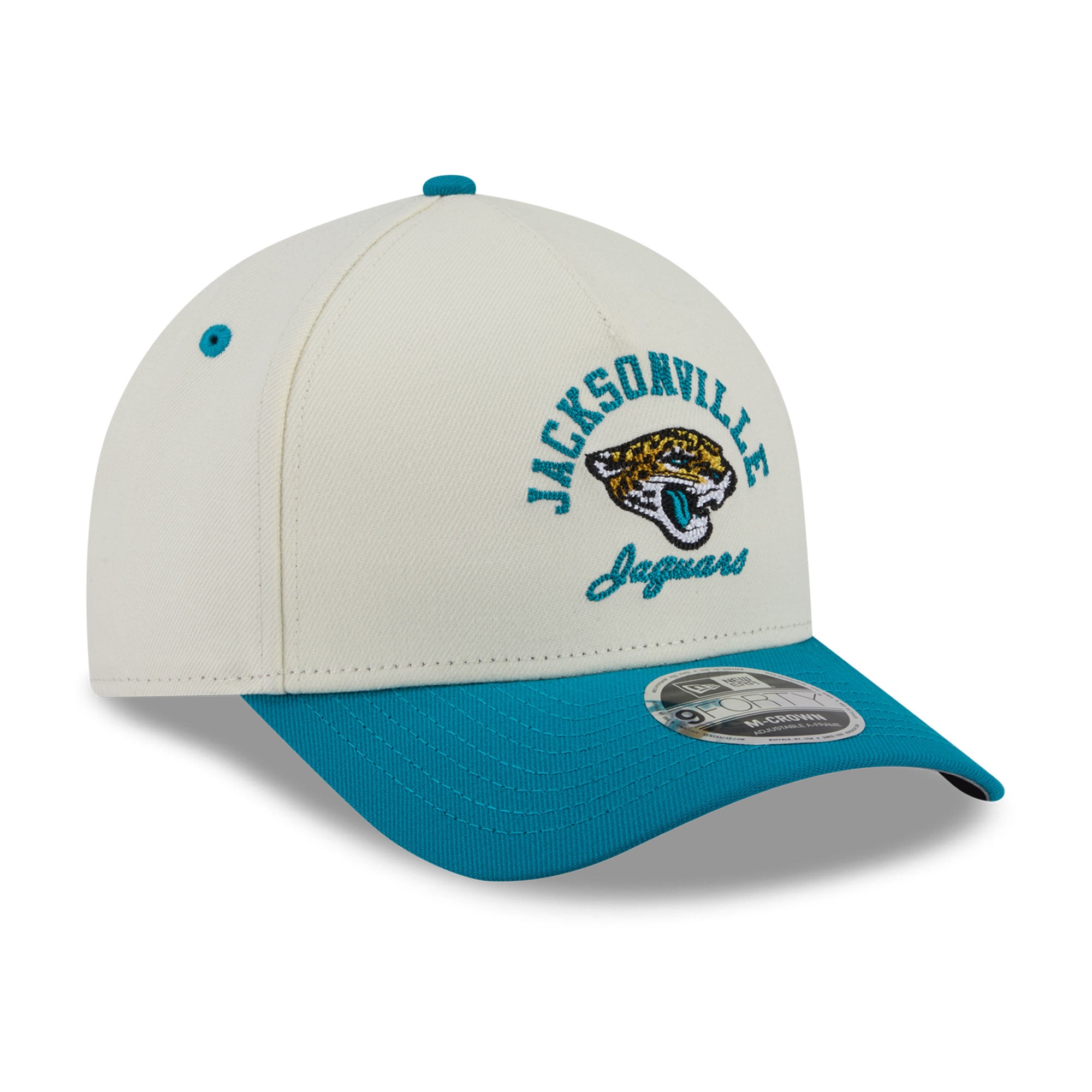 Casquette ajustable New Era pour homme, crème/turquoise, Jacksonville Jaguars Arch 9FORTY, modèle A-Frame M-Crown