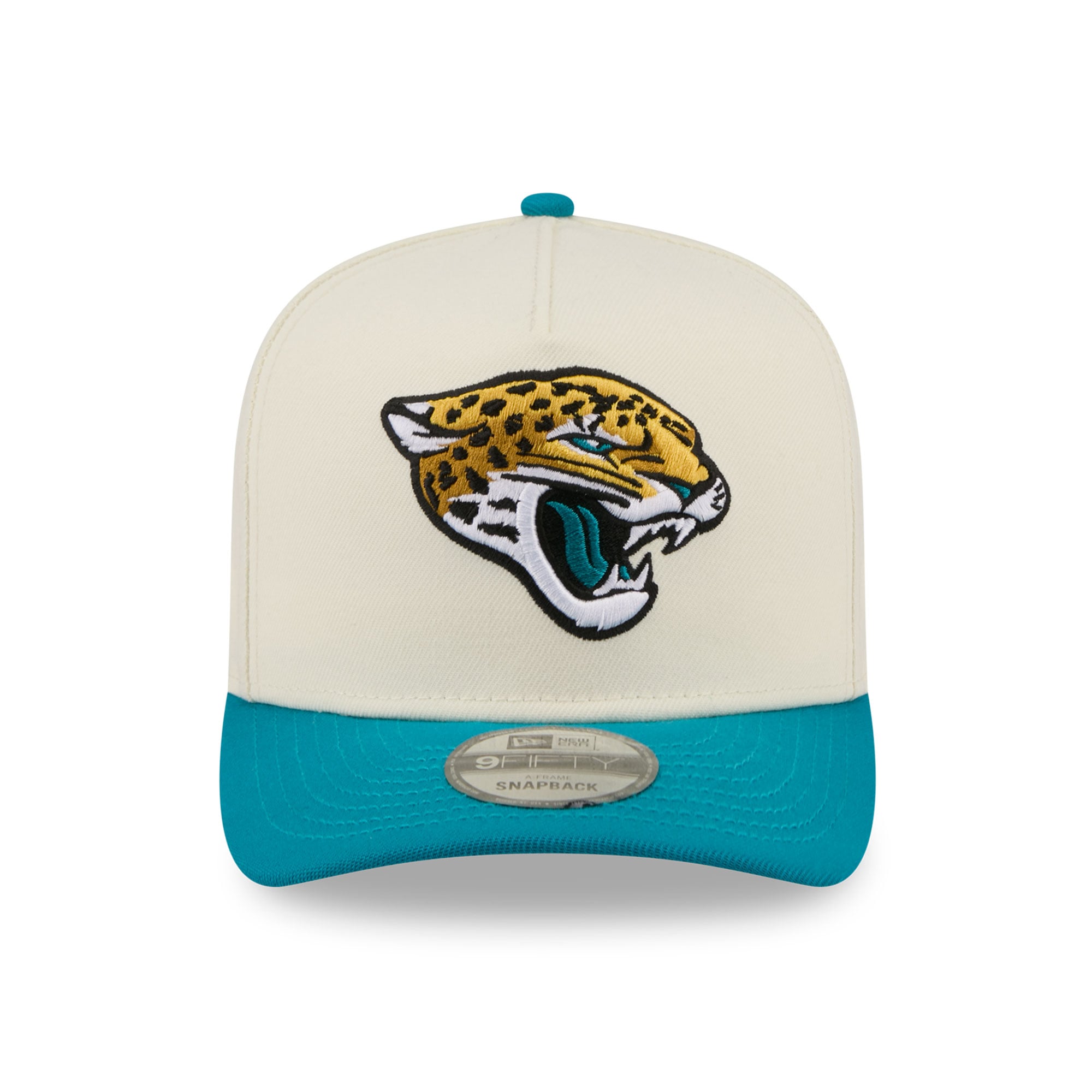 Casquette snapback New Era 9FIFTY pour homme, crème/turquoise, logo Jacksonville Jaguars à l'arrière.
