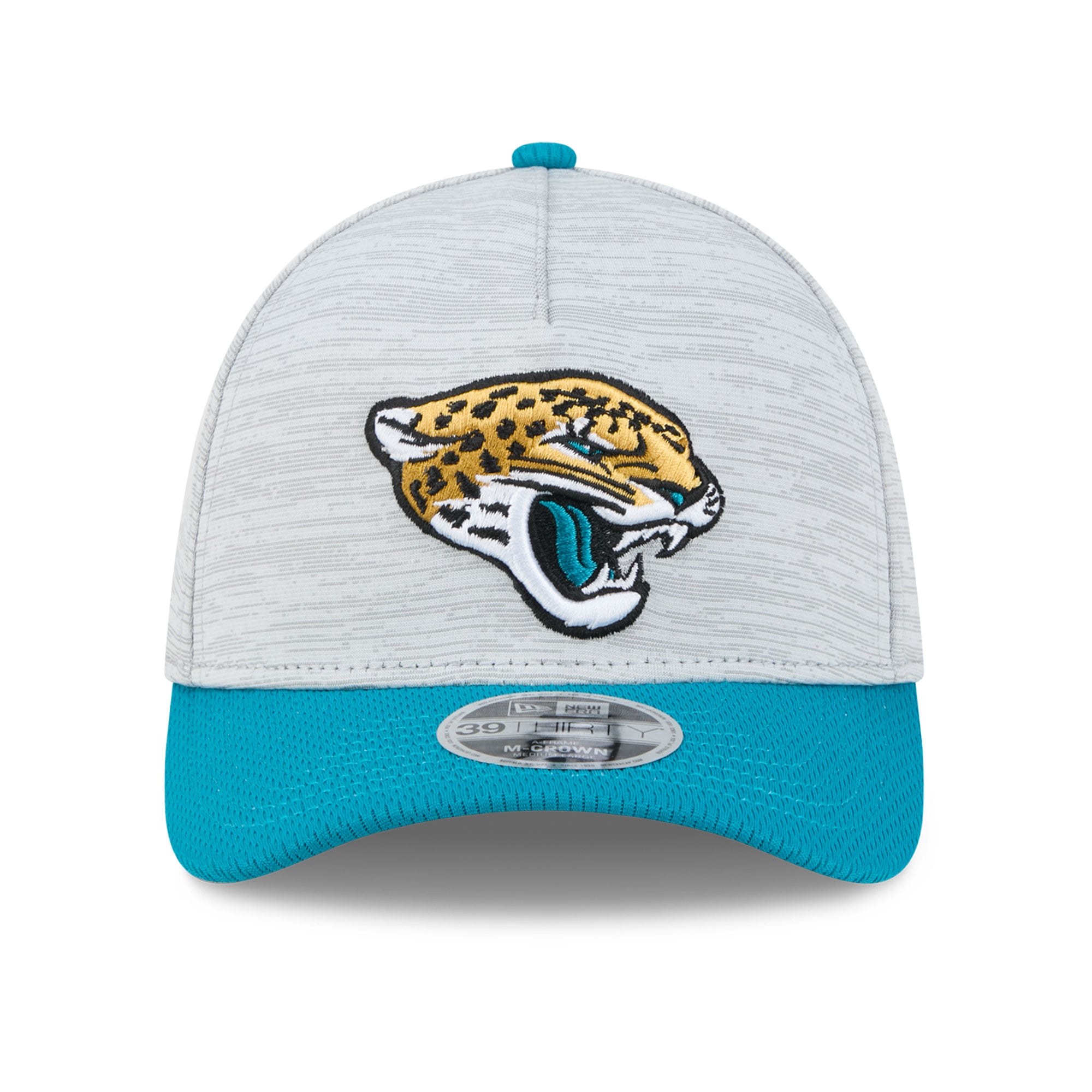 Casquette New Era Flex grise/turquoise Jacksonville Jaguars Tech M-Crown A-Frame 39THIRTY pour homme