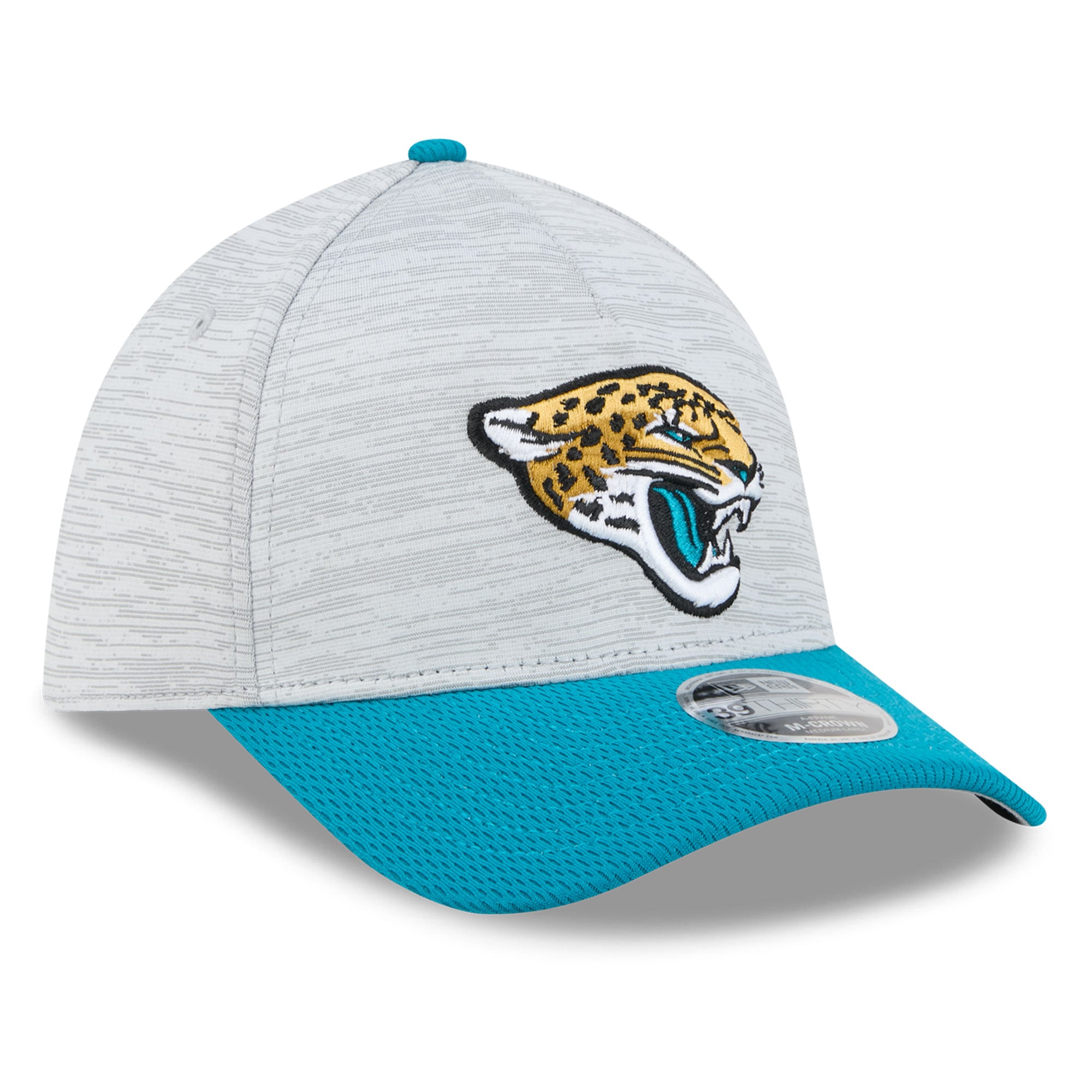 Casquette New Era Flex grise/turquoise Jacksonville Jaguars Tech M-Crown A-Frame 39THIRTY pour homme