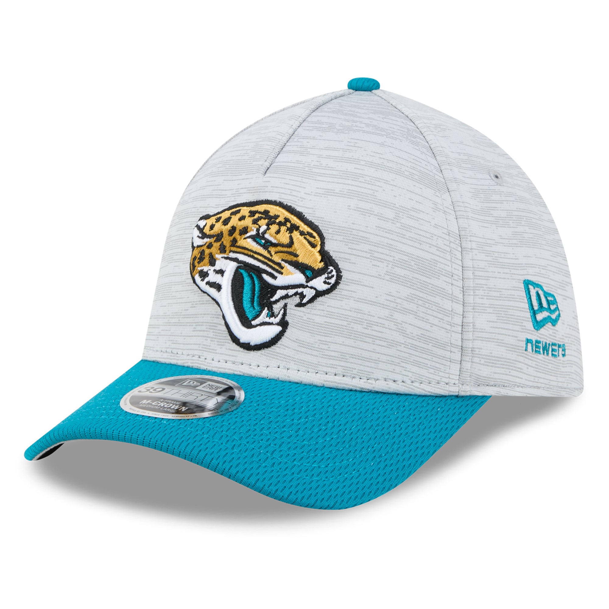 Casquette New Era Flex grise/turquoise Jacksonville Jaguars Tech M-Crown A-Frame 39THIRTY pour homme