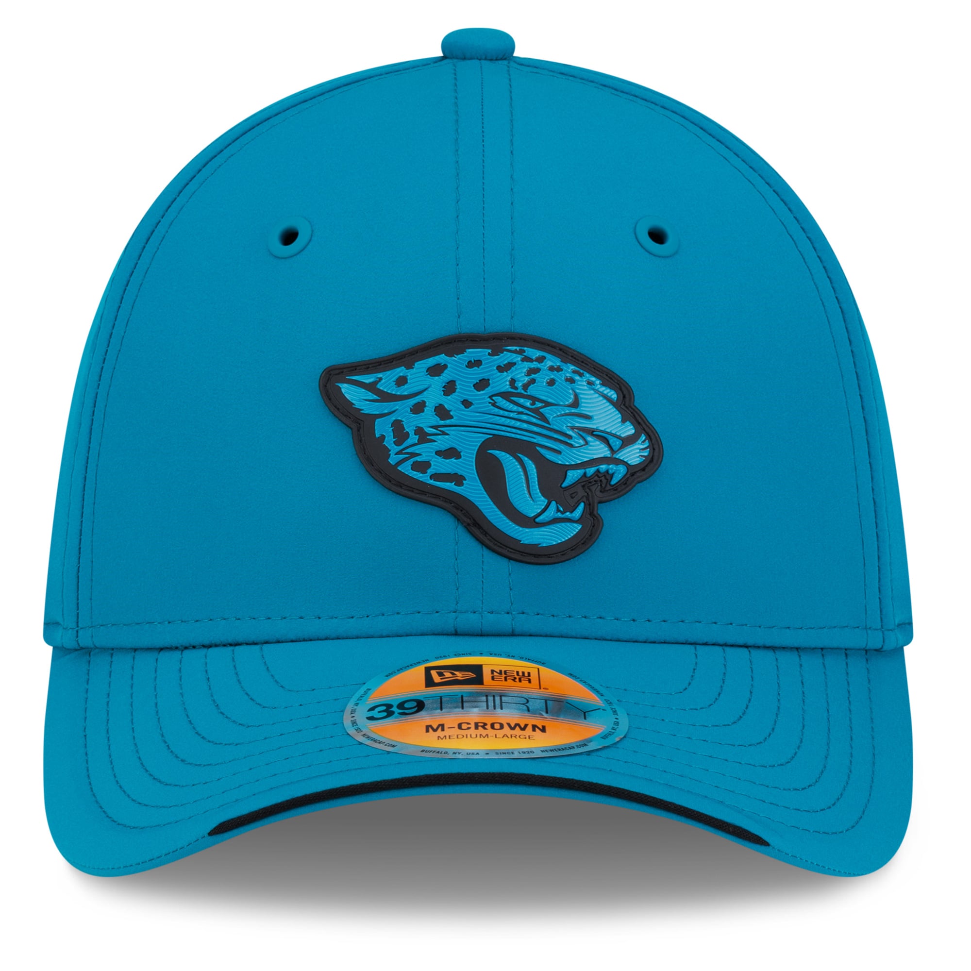 Casquette New Era Flex pour homme, couleur turquoise, Jacksonville Jaguars 2026 Sideline 39THIRTY M-Crown