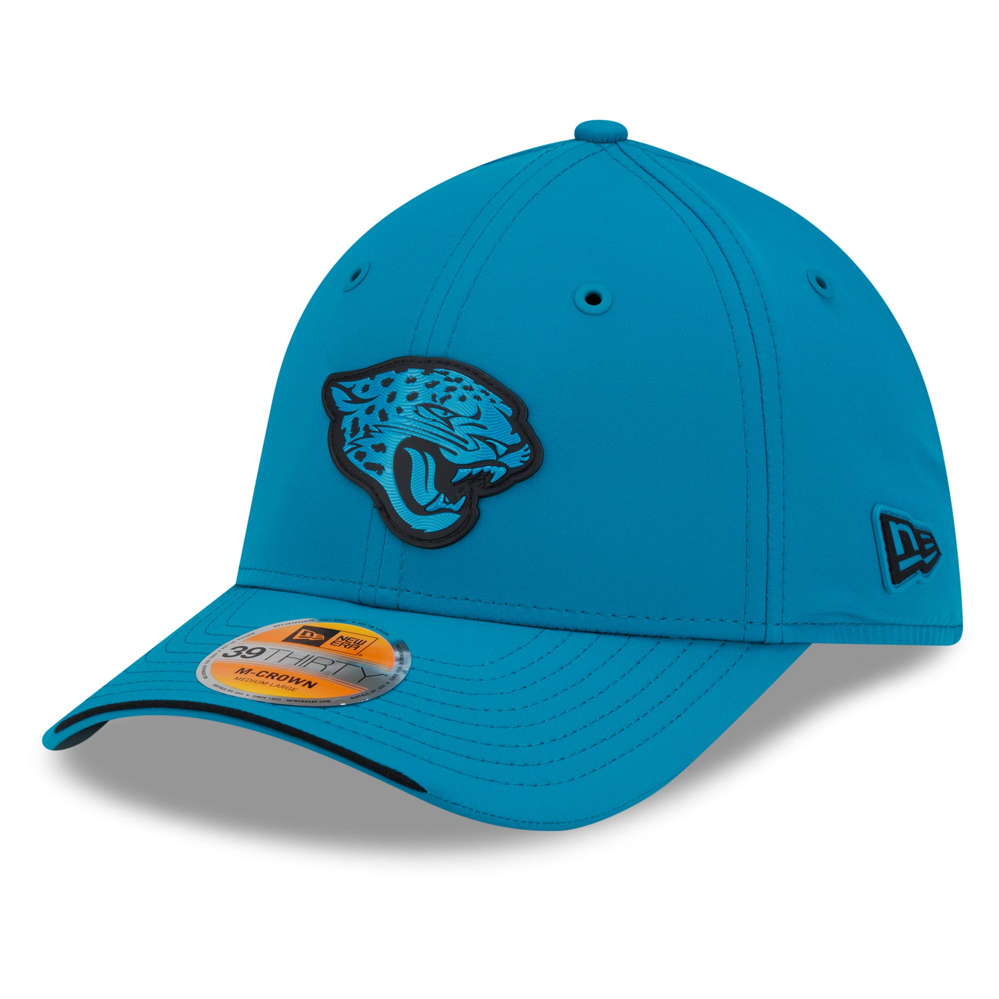 Casquette New Era Flex pour homme, couleur turquoise, Jacksonville Jaguars 2026 Sideline 39THIRTY M-Crown