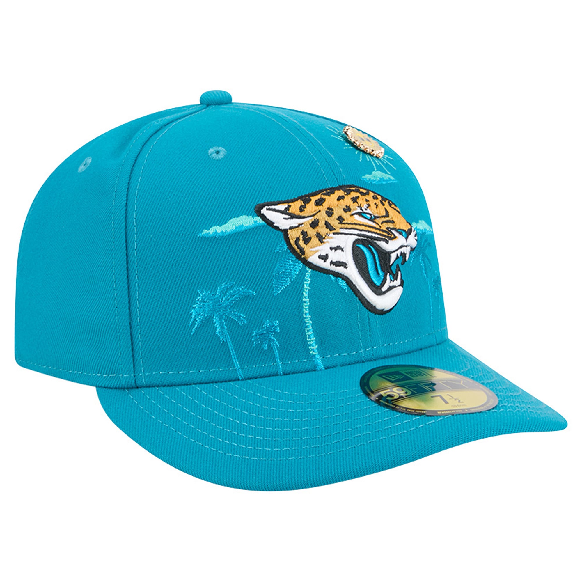 Casquette ajustée New Era 59FIFTY pour homme, couleur turquoise, avec pin 's Jacksonville Jaguars.