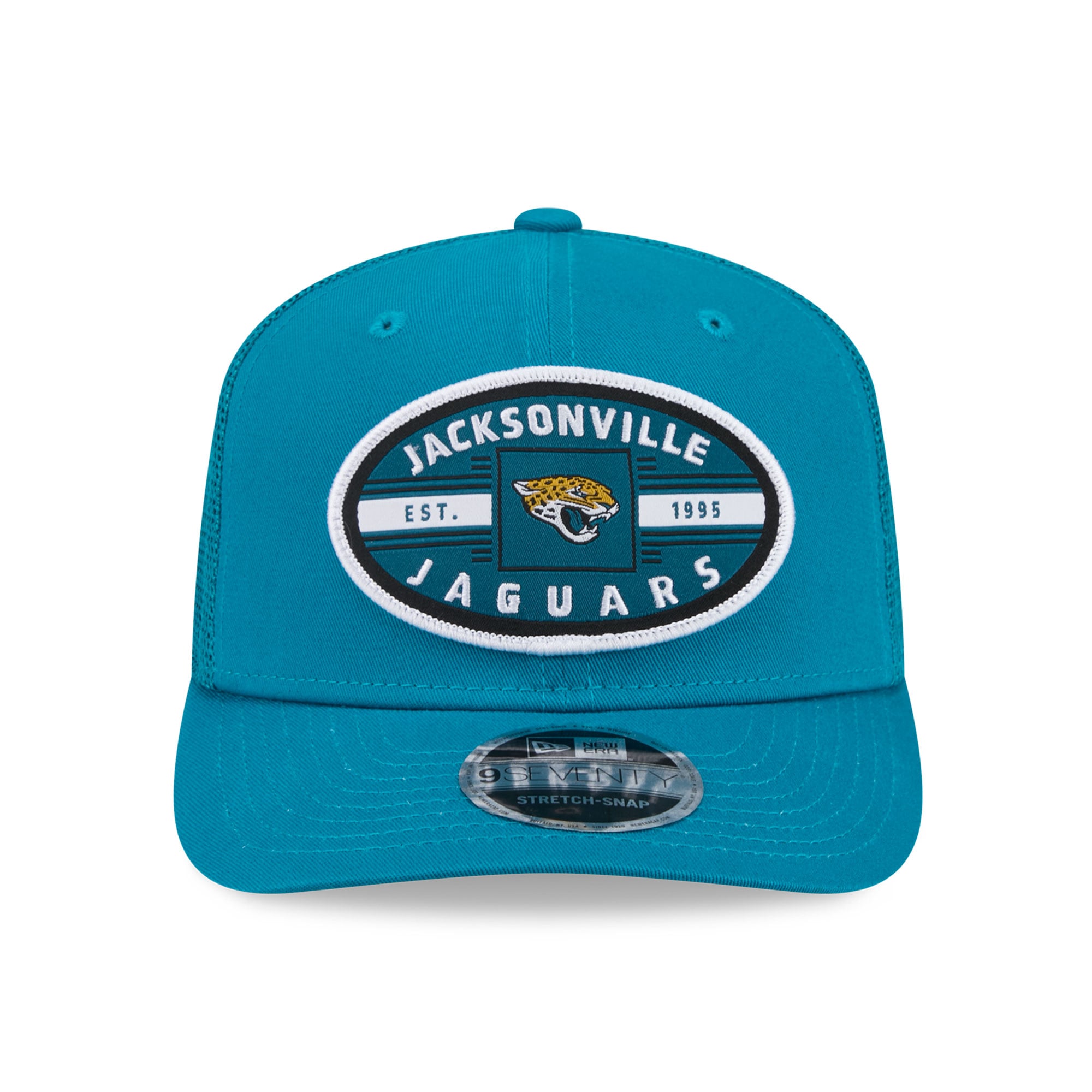 Casquette trucker New Era 9SEVENTY pour homme, couleur turquoise, Jacksonville Jaguars.