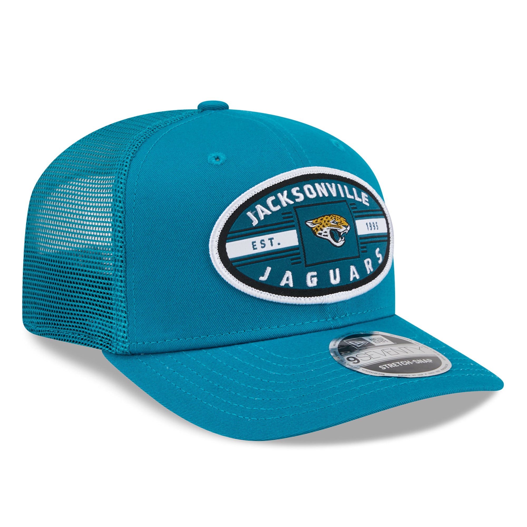Casquette trucker New Era 9SEVENTY pour homme, couleur turquoise, Jacksonville Jaguars.