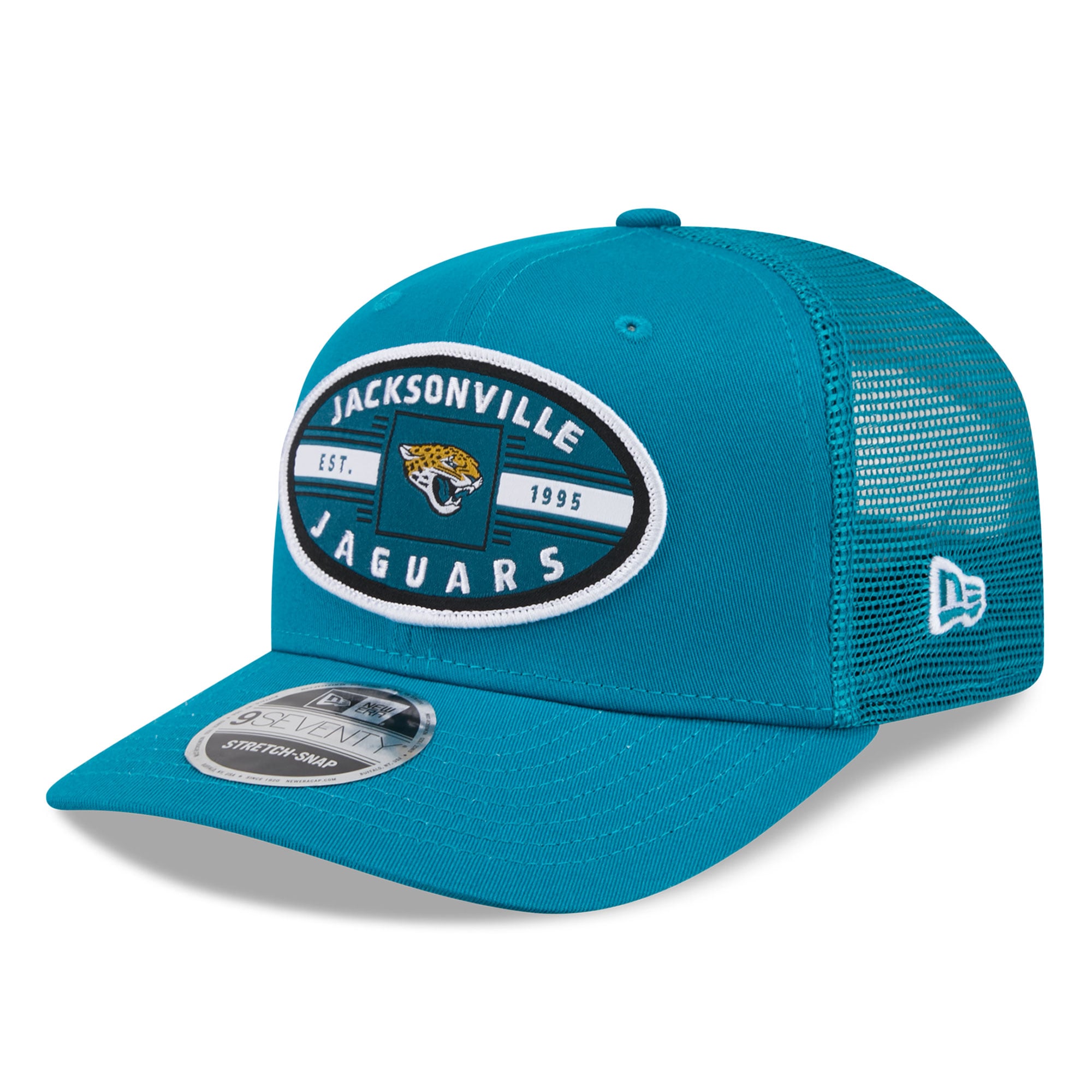 Casquette trucker New Era 9SEVENTY pour homme, couleur turquoise, Jacksonville Jaguars.