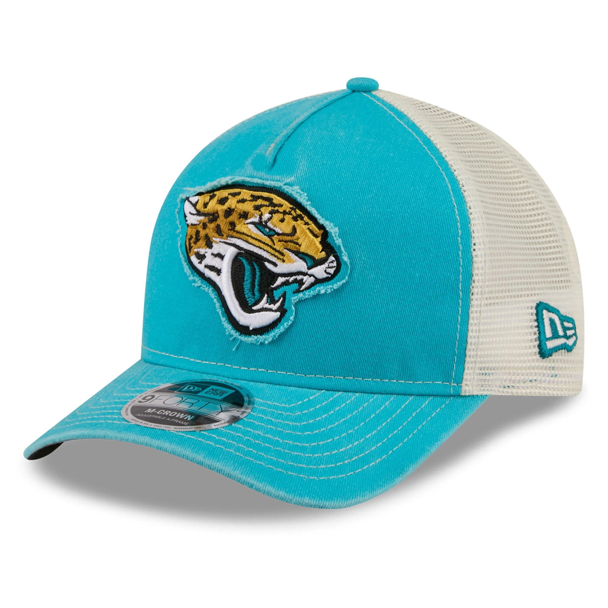 Casquette trucker ajustable New Era 9FORTY bleu sarcelle pour homme, fan des Jaguars de Jacksonville