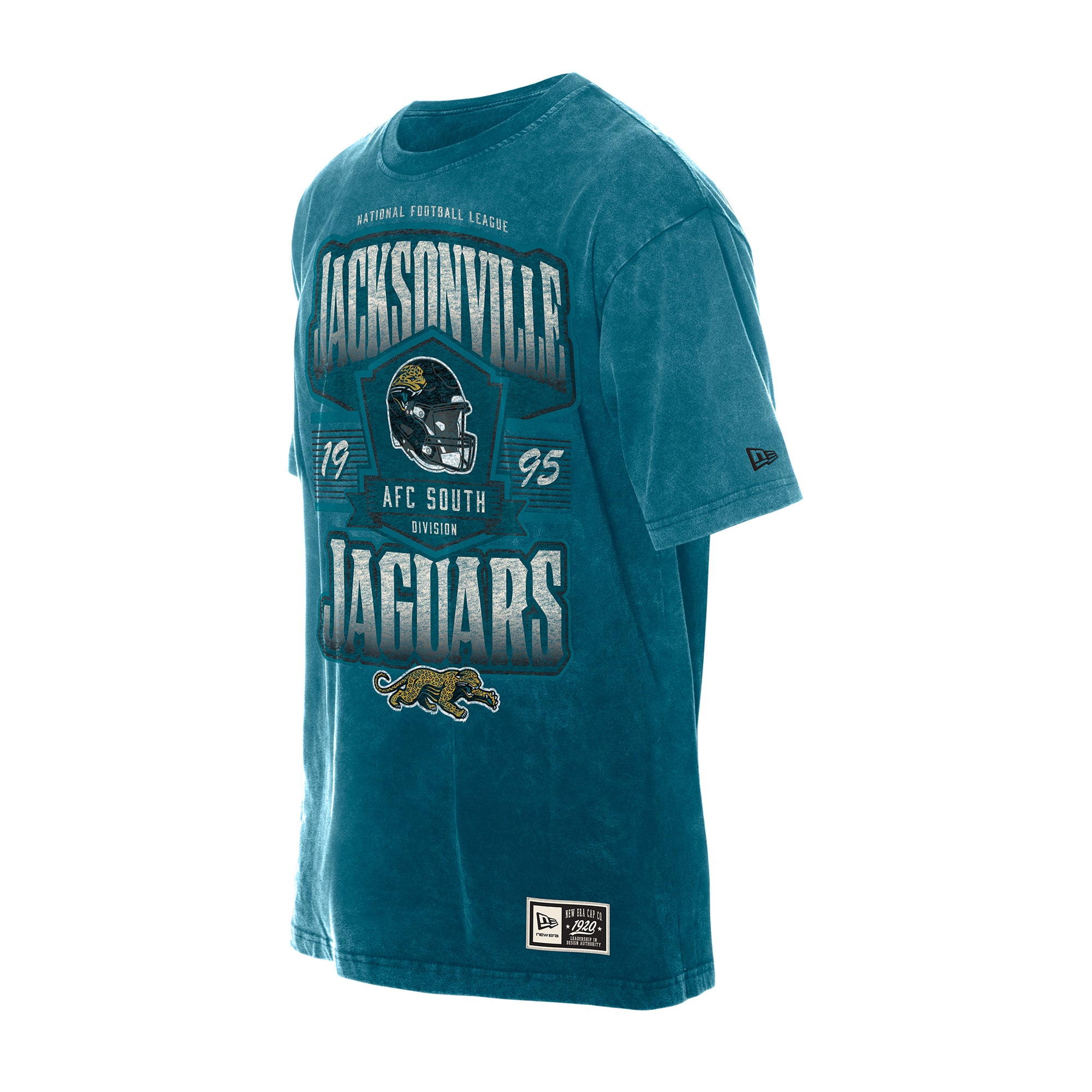 T-shirt New Era pour homme, couleur sarcelle, style rétro, imprimé minéral, Jacksonville Jaguars