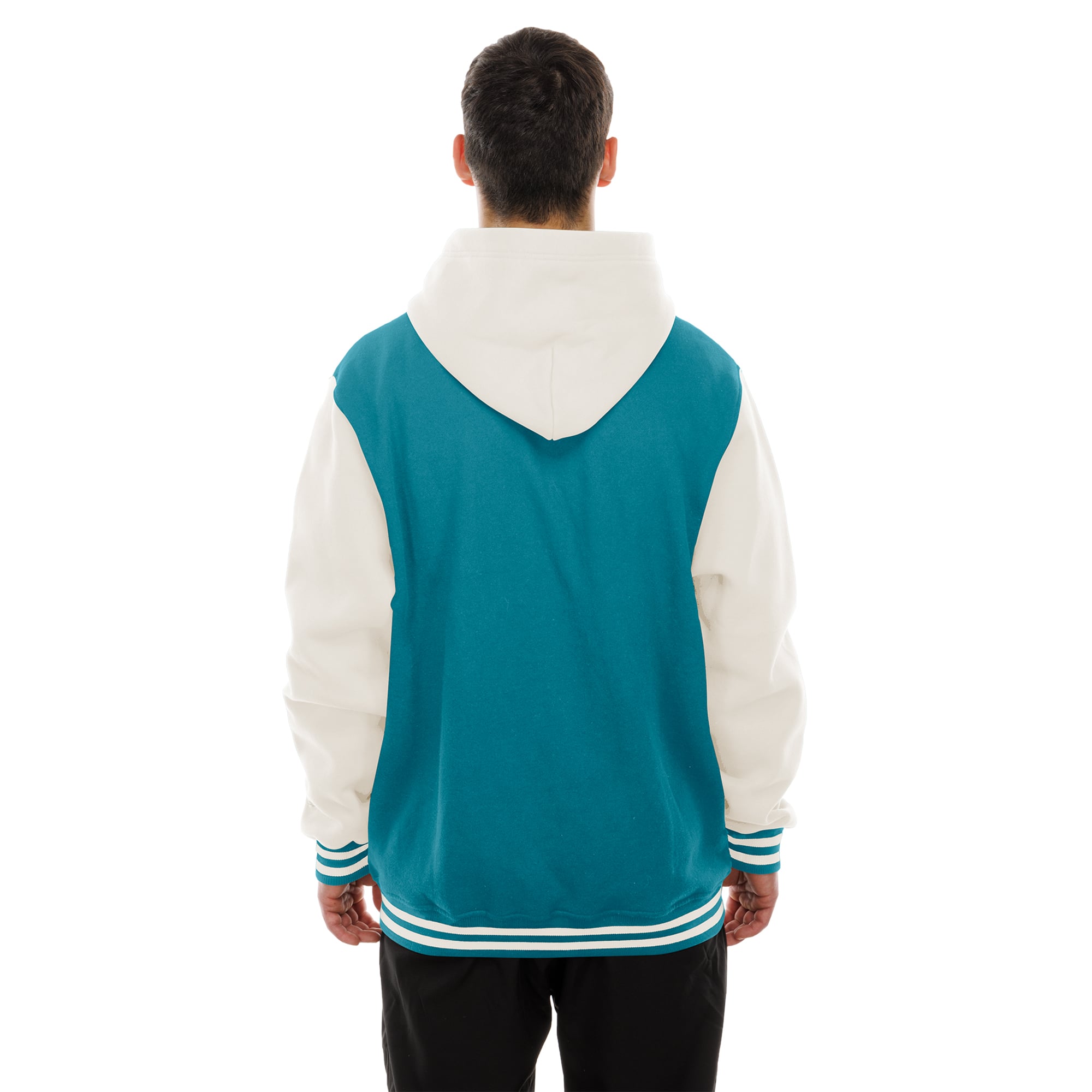 Veste polaire à capuche New Era pour homme, coloris sarcelle/crème, Jacksonville Jaguars, fermeture boutons-pression.