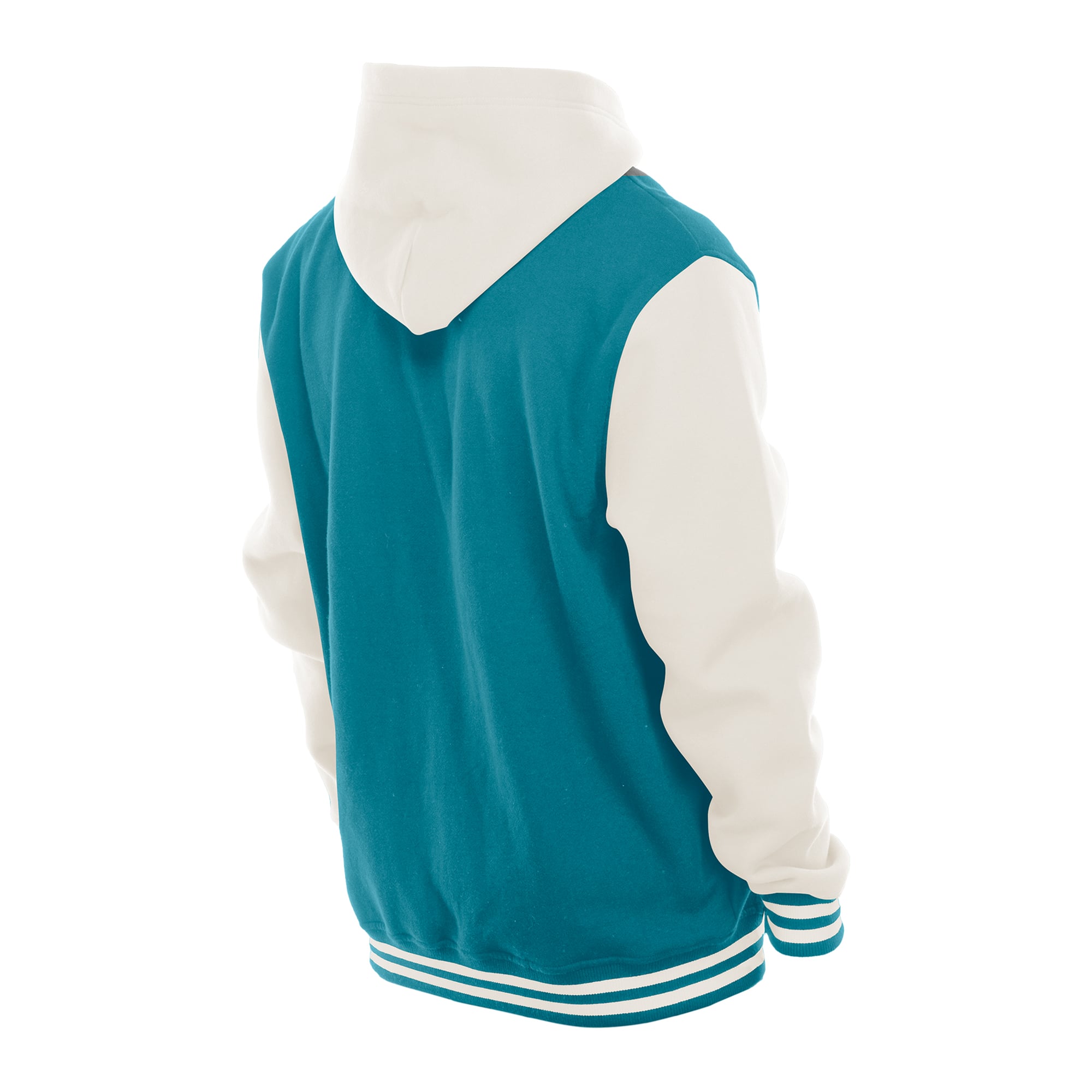 Veste polaire à capuche New Era pour homme, coloris sarcelle/crème, Jacksonville Jaguars, fermeture boutons-pression.
