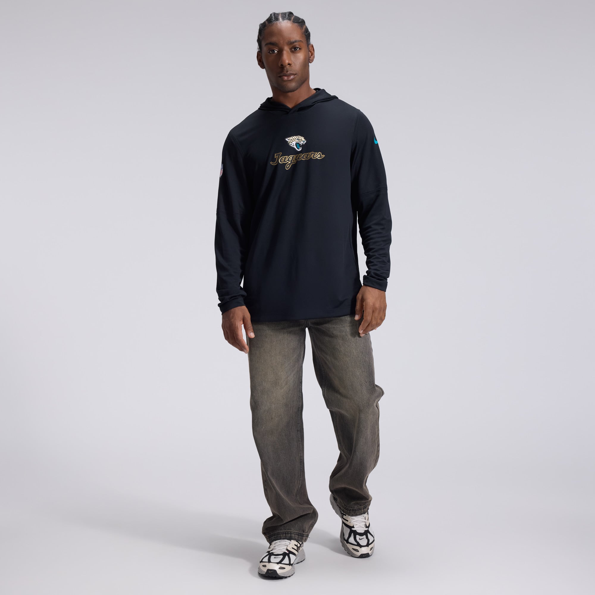 Men's Nike Black Jacksonville Jaguars 2026 Rivalries Collection Sideline Lightweight Hooded Long Sleeve Top