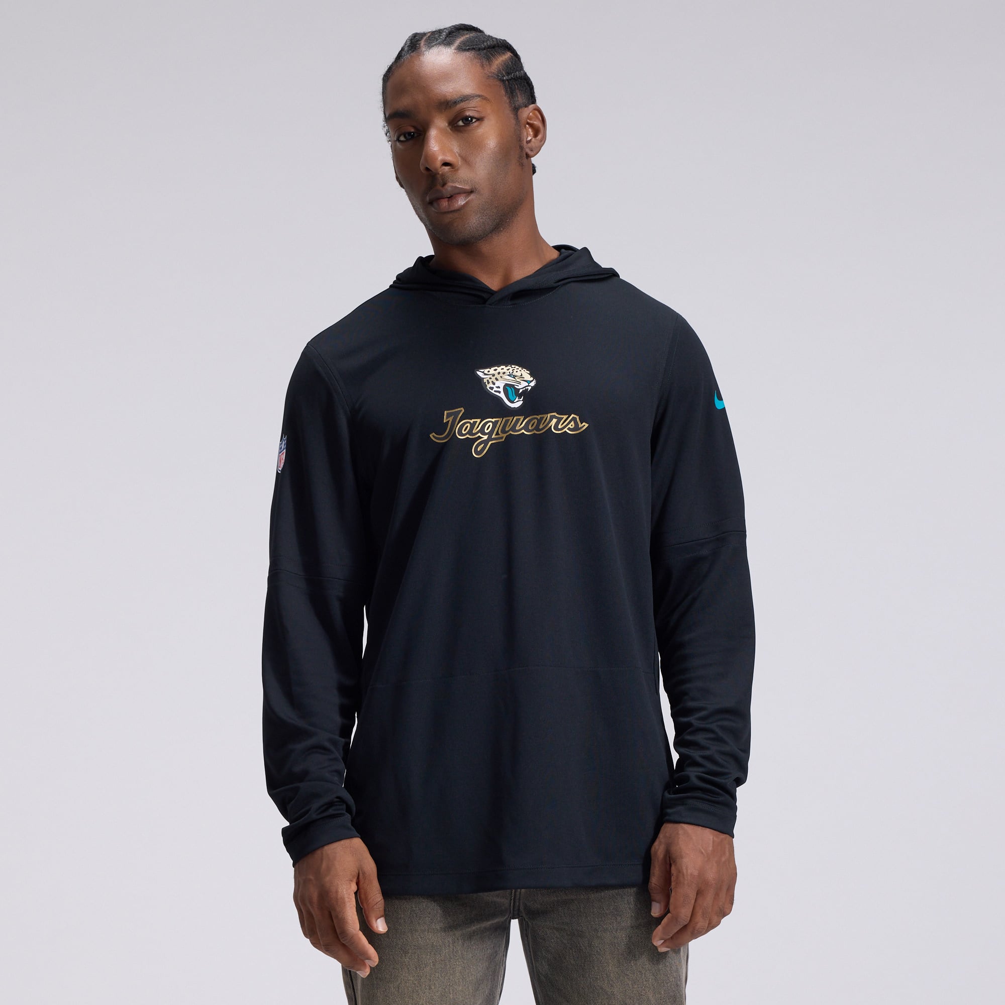 Men's Nike Black Jacksonville Jaguars 2026 Rivalries Collection Sideline Lightweight Hooded Long Sleeve Top
