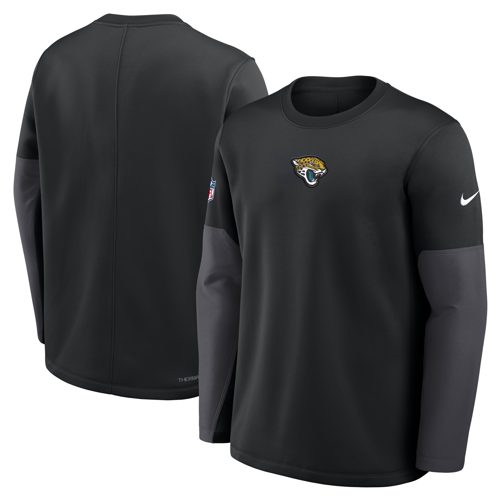 Men's Nike Black Jacksonville Jaguars Sideline Coaches Midweight Therma-FIT Crew Pullover