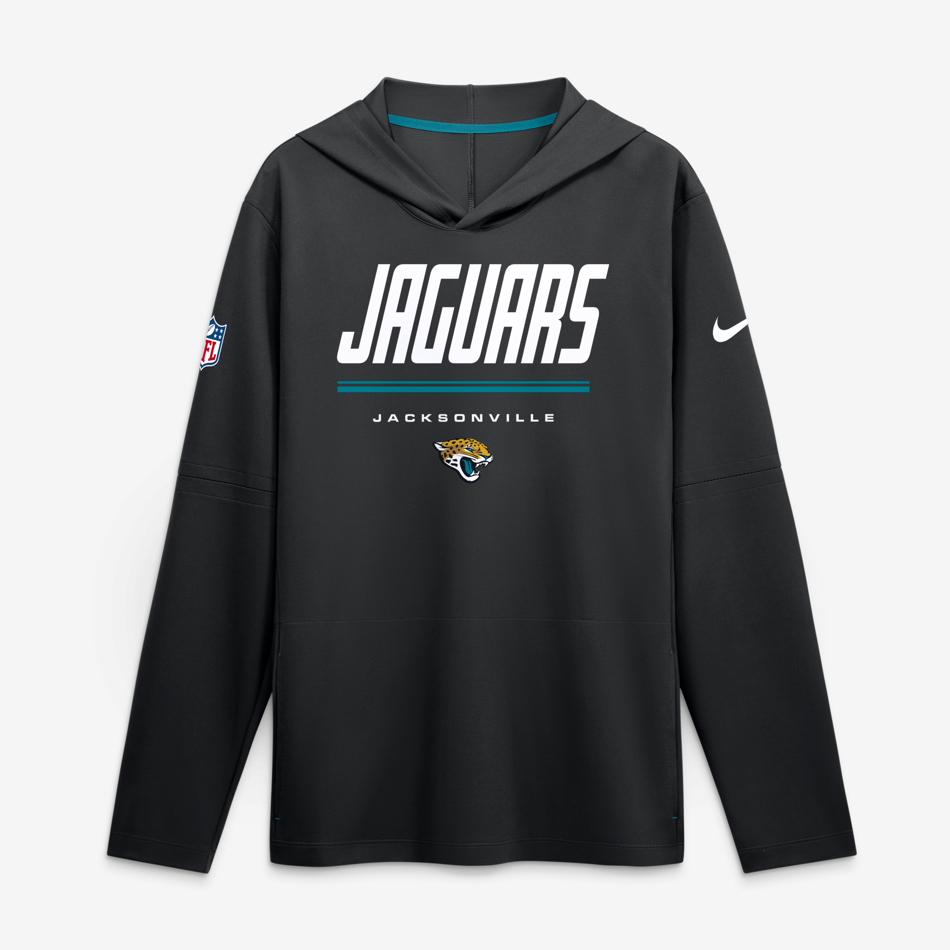 Men's Nike Black Jacksonville Jaguars Sideline Game On Lightweight Long Sleeve Hooded Dri-FIT Top