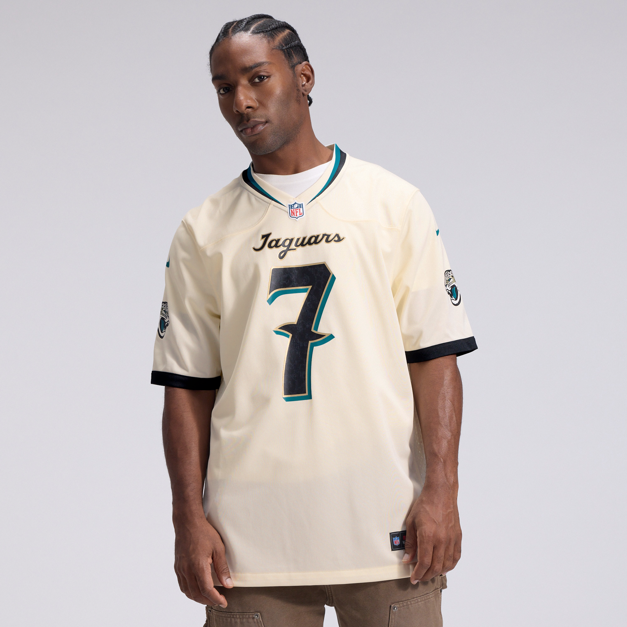 Men's Nike Brian Thomas Jr. Natural Jacksonville Jaguars 2026 Rivalries Collection Game Jersey