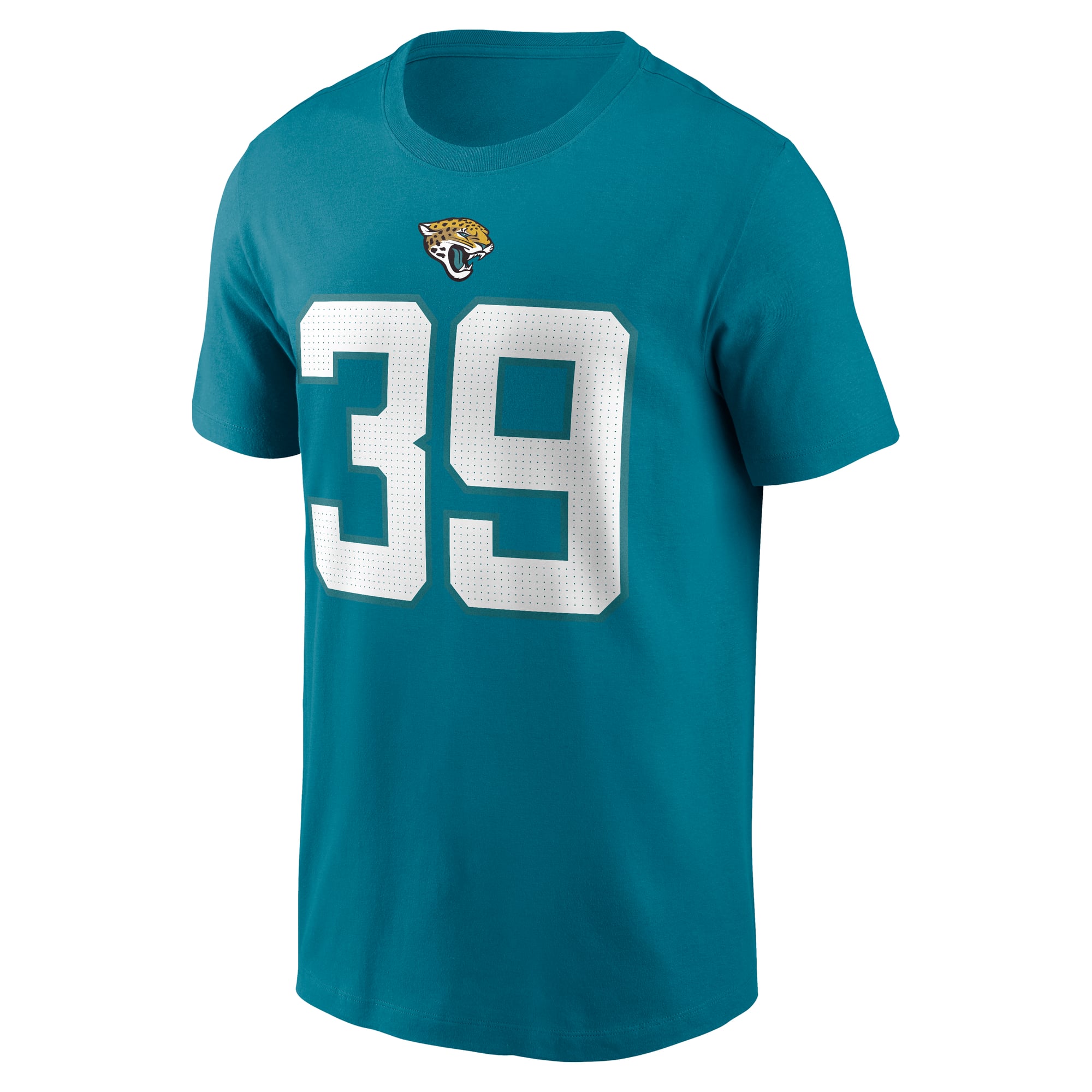T-shirt Nike Cam Little bleu sarcelle pour homme, avec nom et numéro des Jaguars de Jacksonville