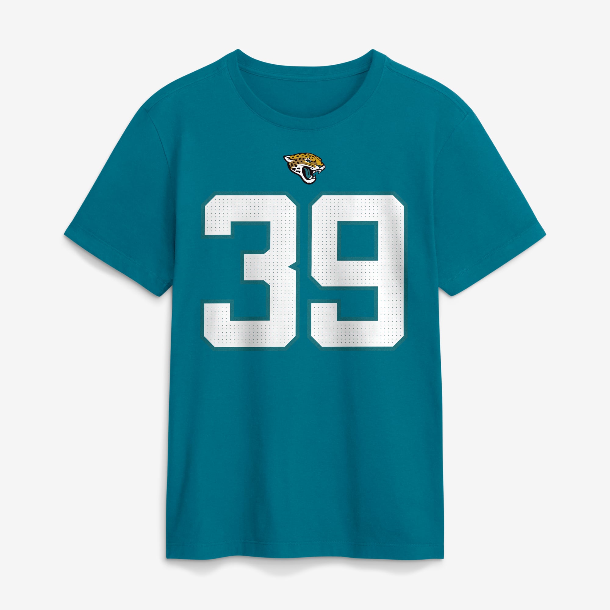 T-shirt Nike Cam Little bleu sarcelle pour homme, avec nom et numéro des Jaguars de Jacksonville