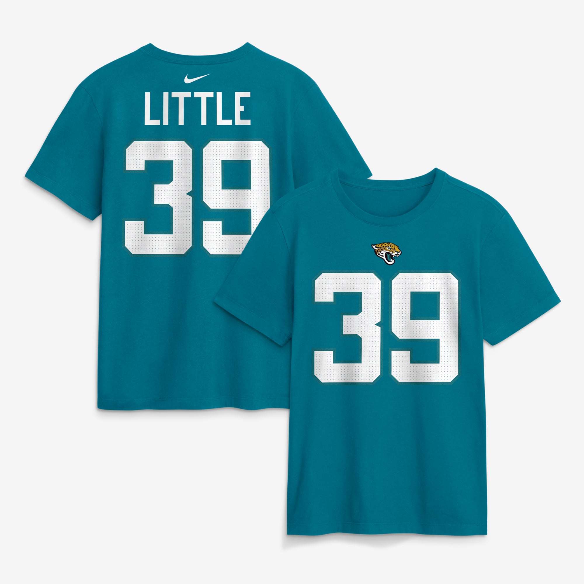 T-shirt Nike Cam Little bleu sarcelle pour homme, avec nom et numéro des Jaguars de Jacksonville