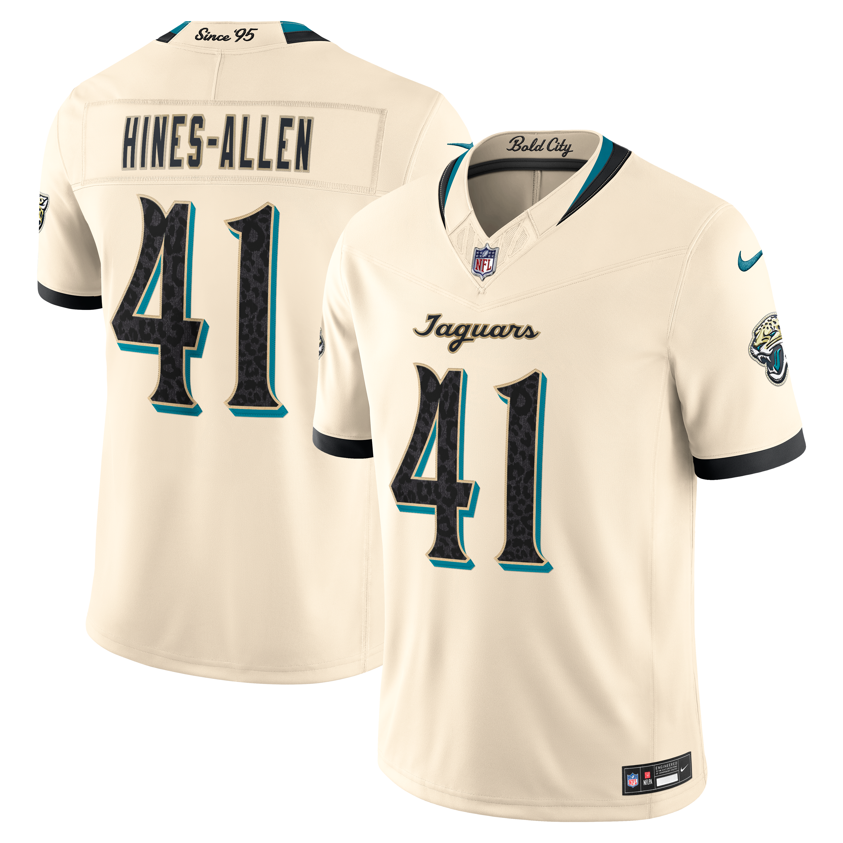 Maillot Nike Josh Hines-Allen naturel Jacksonville Jaguars Collection Rivalries 2026 pour homme, édition limitée cousue