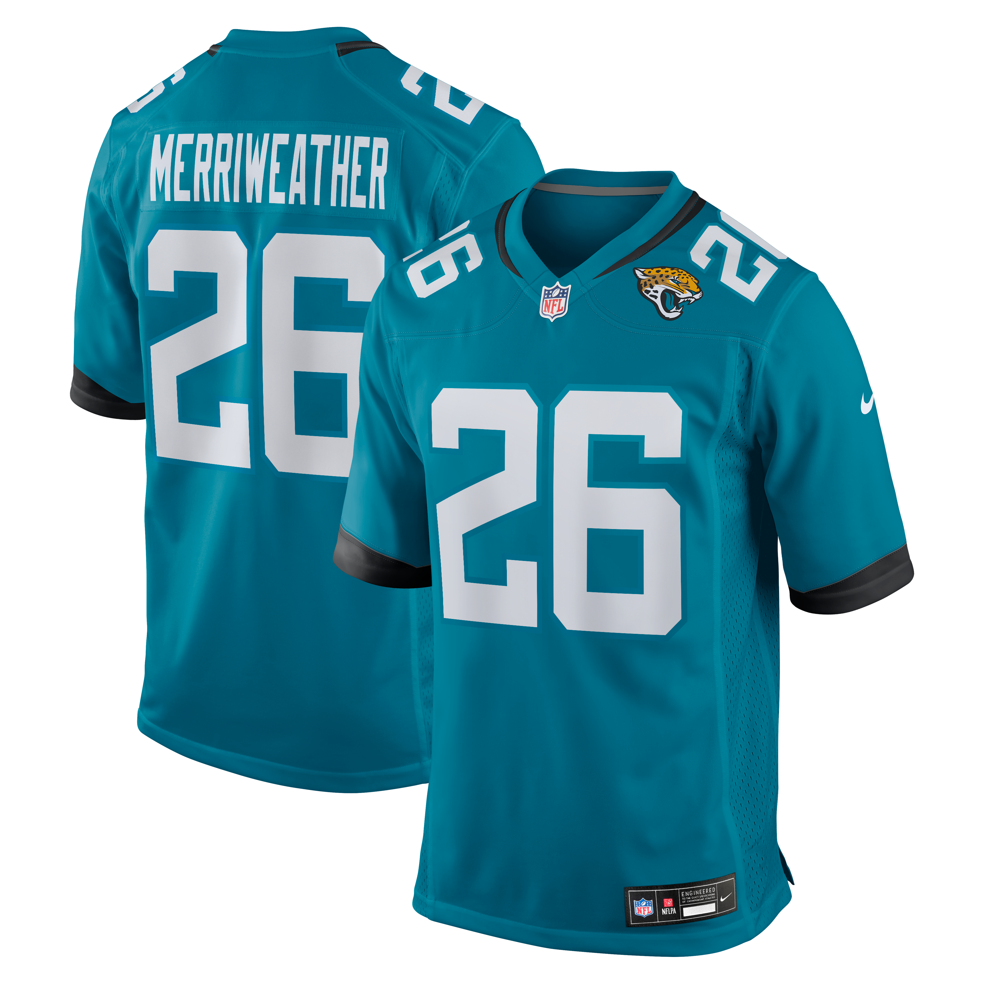 Maillot de match Nike Kaevon Merriweather bleu sarcelle des Jaguars Jacksonville pour homme