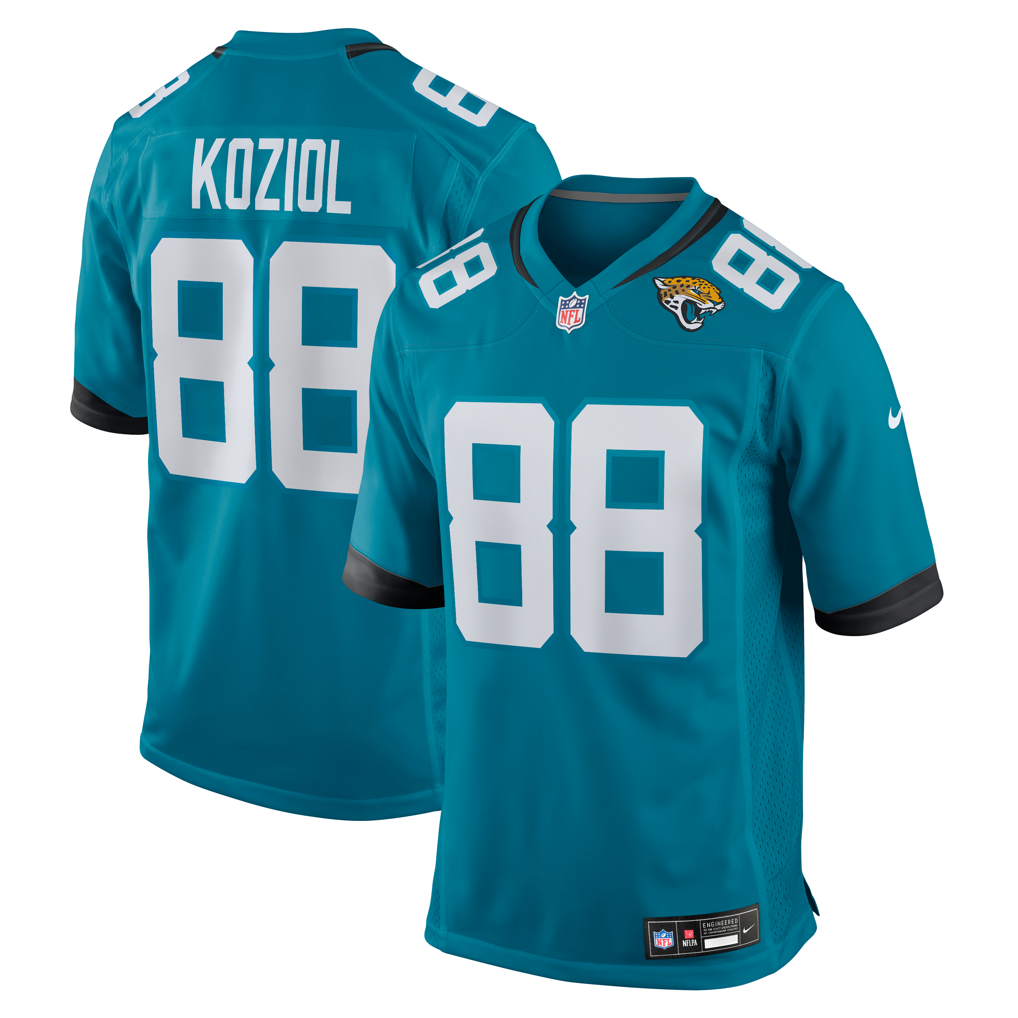 Maillot de match l'équipe Nike Tanner Koziol pour hommes, sarcelle, Jacksonville Jaguars
