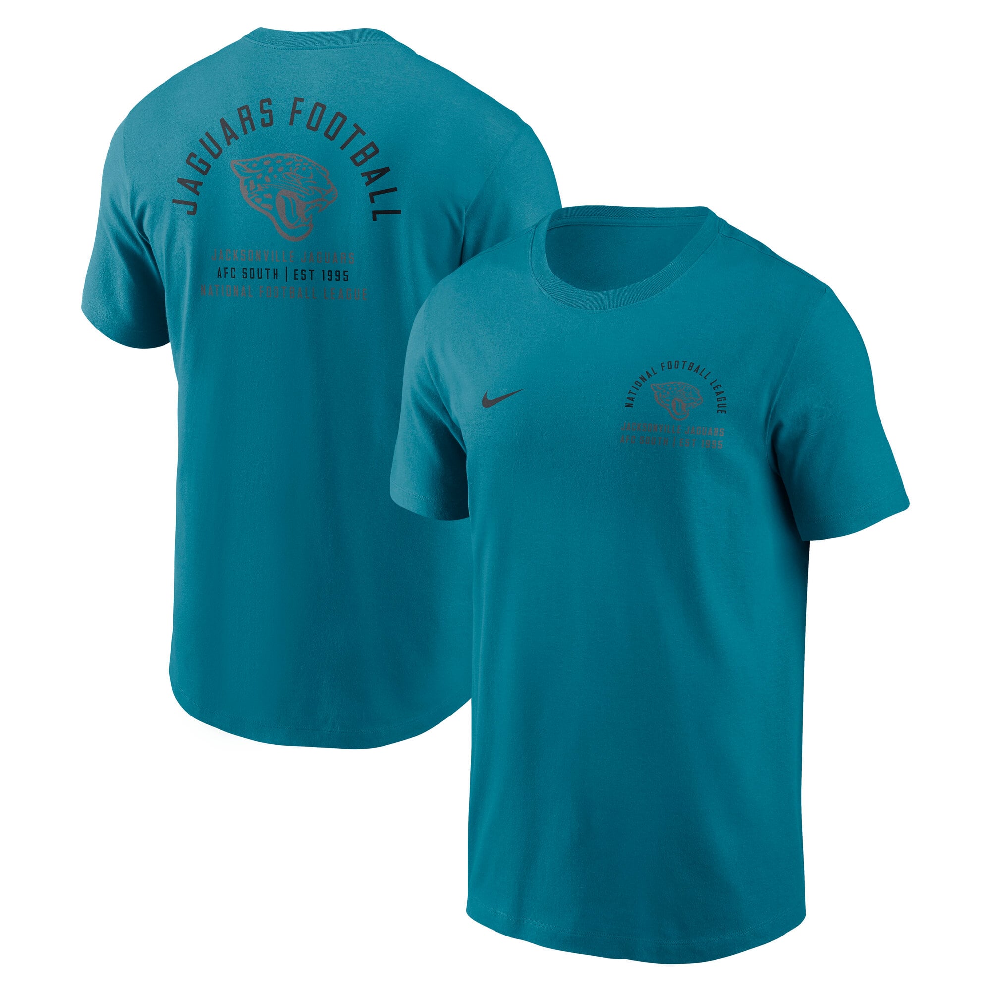 T-shirt Nike pour homme, couleur turquoise, logo divisé des Jaguars de Jacksonville