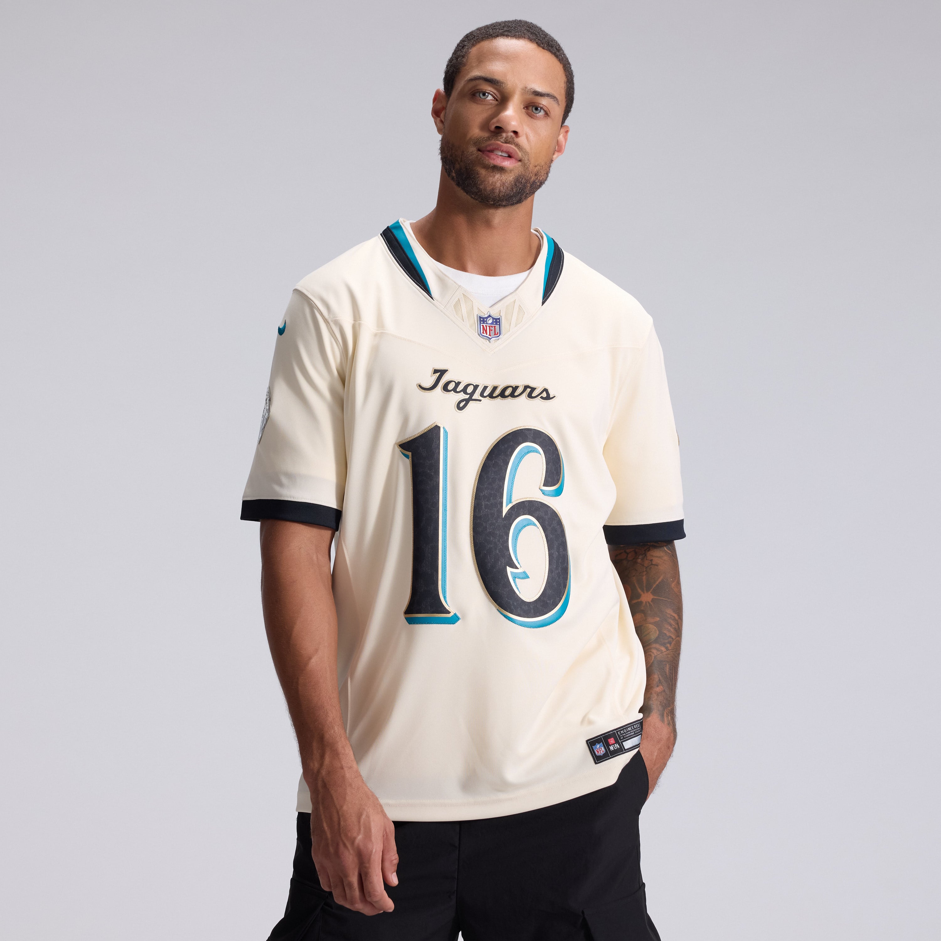 Men's Nike Trevor Lawrence Natural Jacksonville Jaguars 2026 Rivalries Collection Stitched Limited Jersey