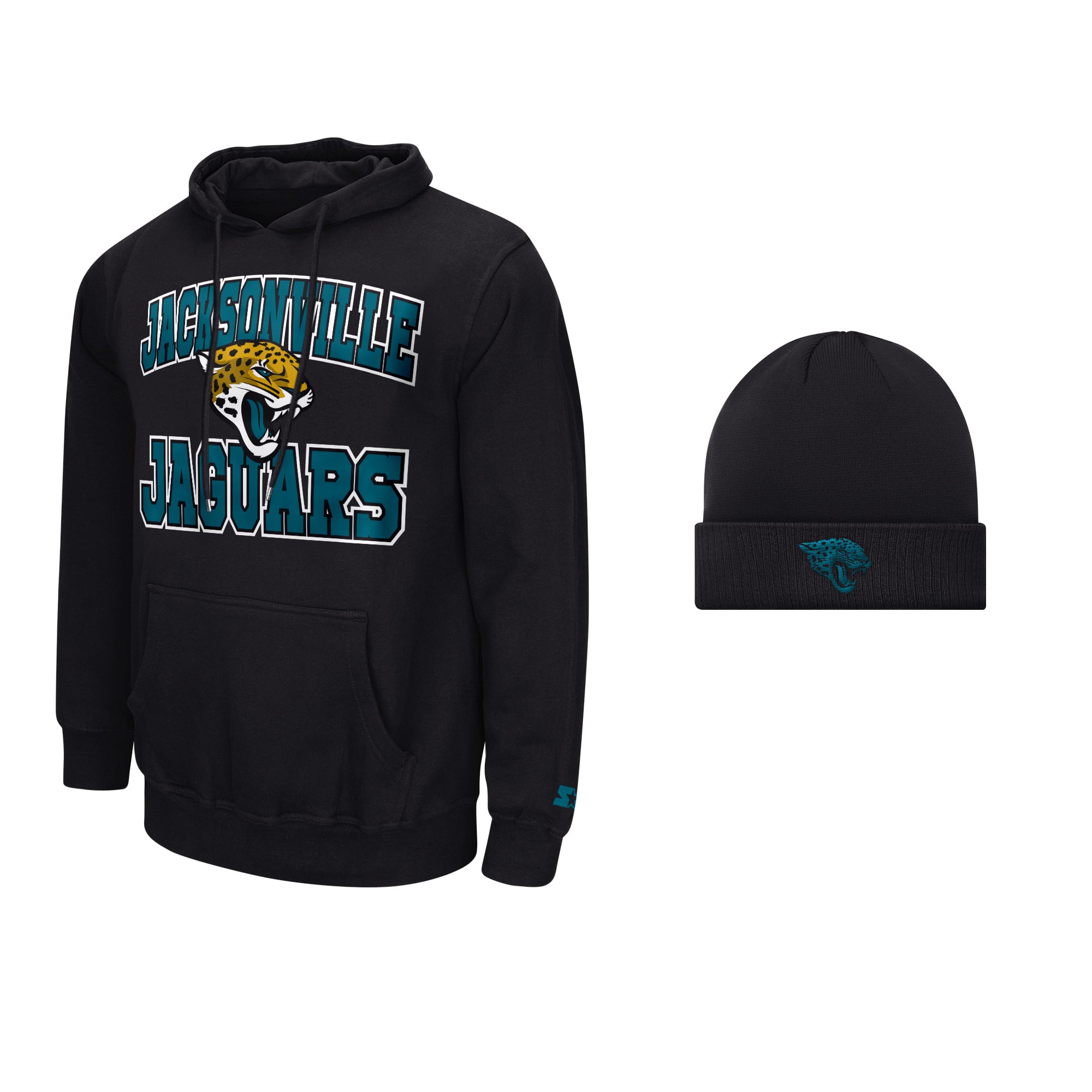 Men's Starter Black Jacksonville Jaguars Hoodie and Cuffed Knit Hat Combo Pack