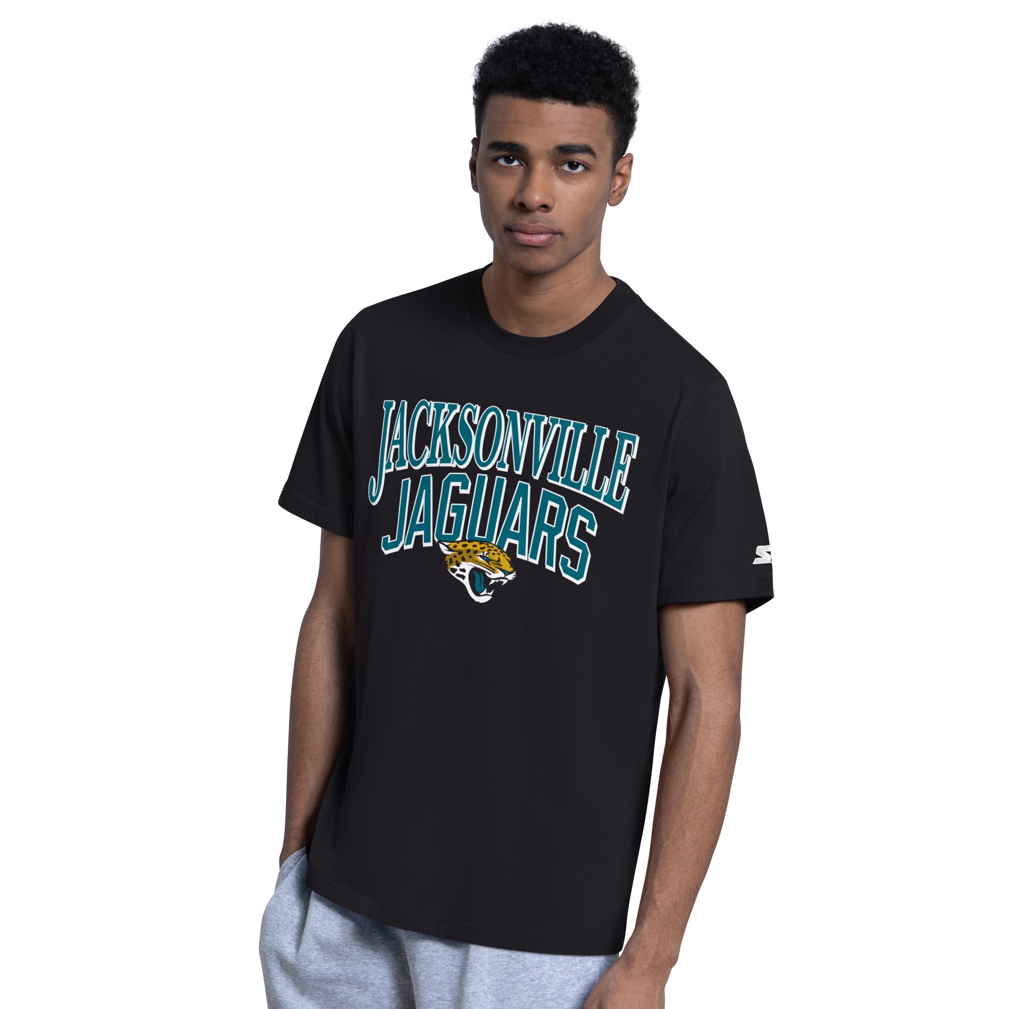Lot de deux t-shirts à logo des Jaguars Jacksonville, marque Starter, noir/gris chiné