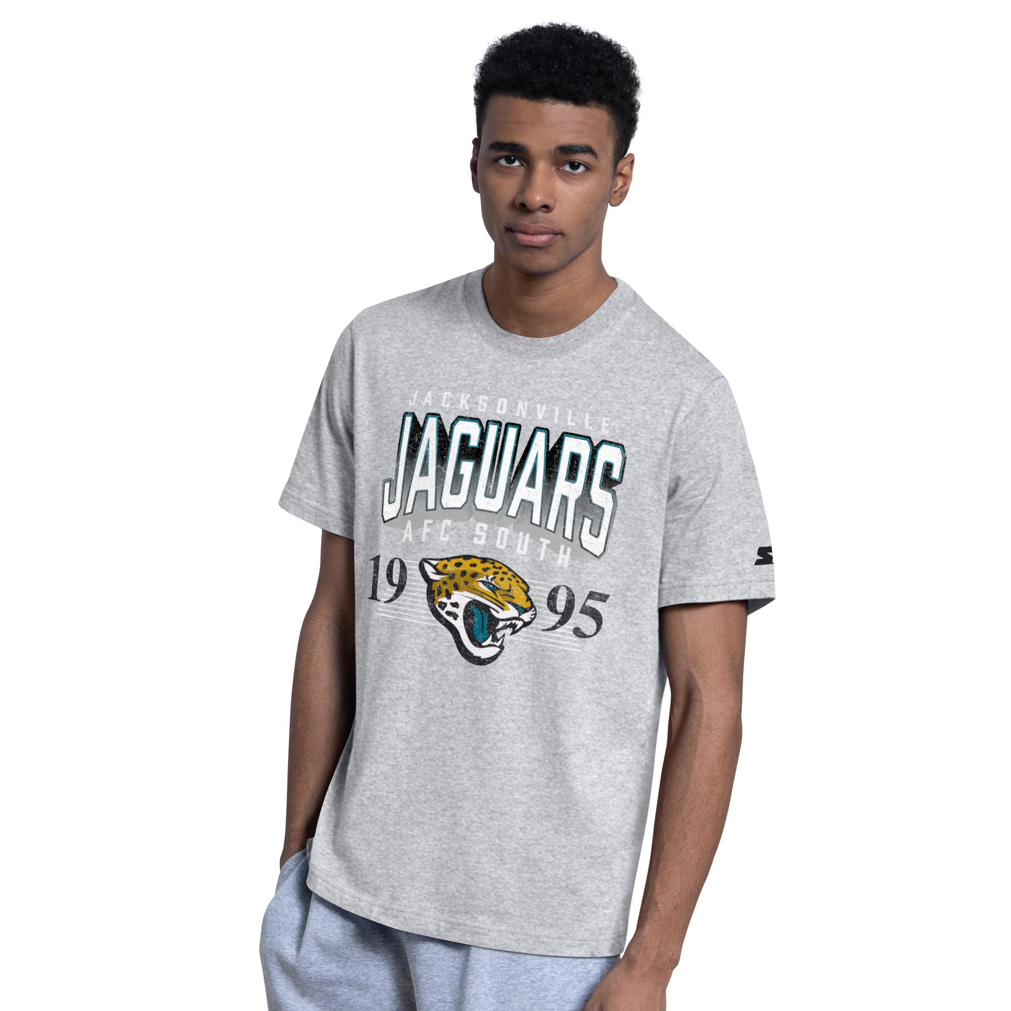 Lot de deux t-shirts à logo des Jaguars Jacksonville, marque Starter, noir/gris chiné
