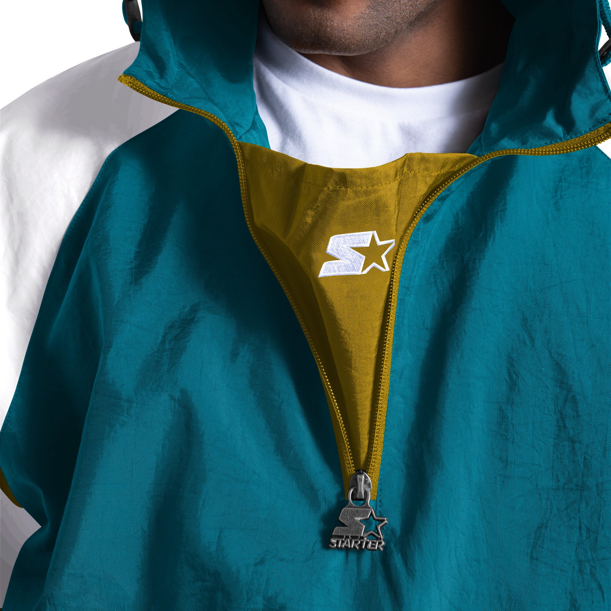 Veste Starter pour homme, couleur sarcelle, Jacksonville Jaguars, coupe streetwear, logo rétro, demi-zip