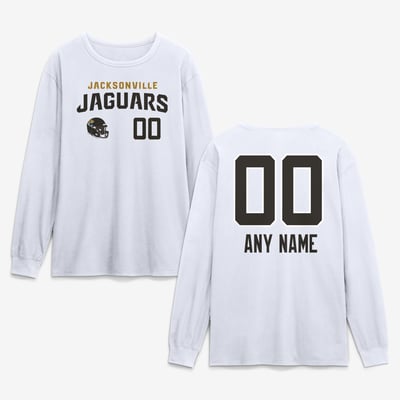 Jacksonville Jaguars  Touchdown Wordmark Personalized Name & Number Long Sleeve T-Shirt - White