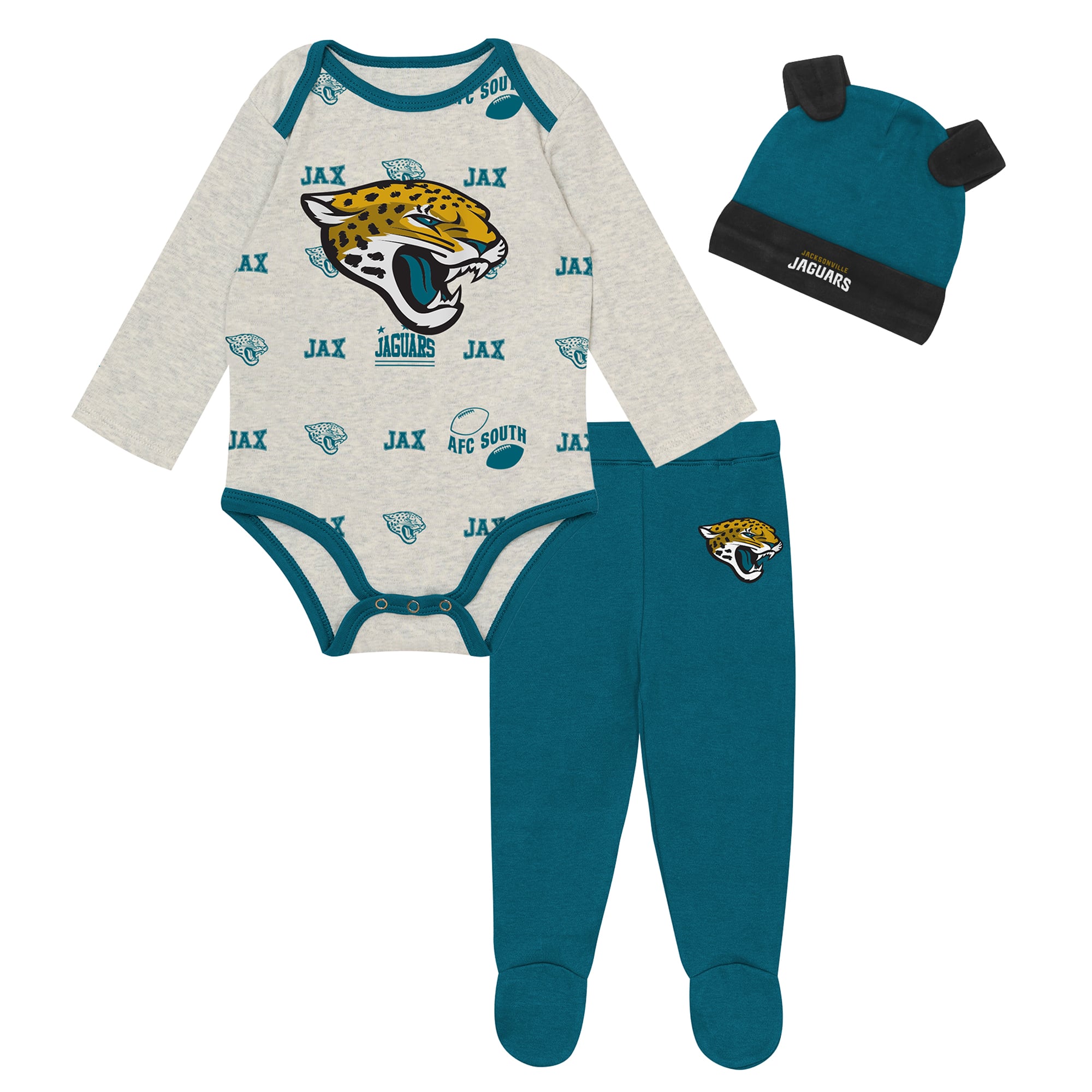 Ensemble pantalon et bonnet 3 pièces Huddles & Giggles Jacksonville Jaguars, gris chiné, pour nouveau-né Outerstuff