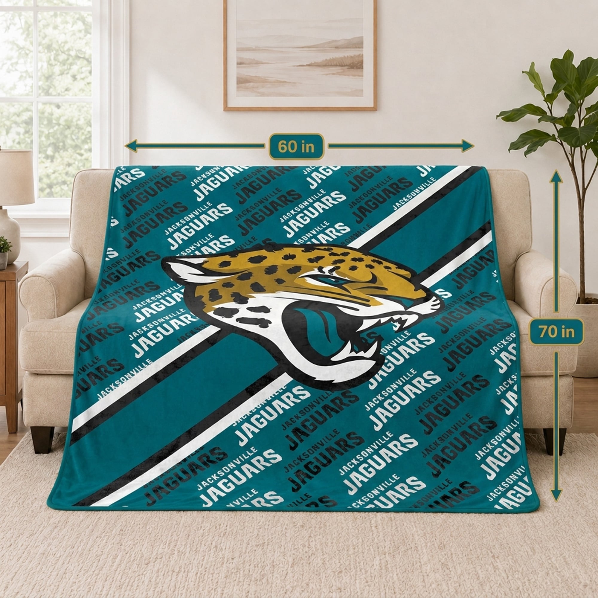 Couverture ultra douce Pegasus Jacksonville Jaguars, 152 x 178 cm (diagonale), doublée, avec logo.