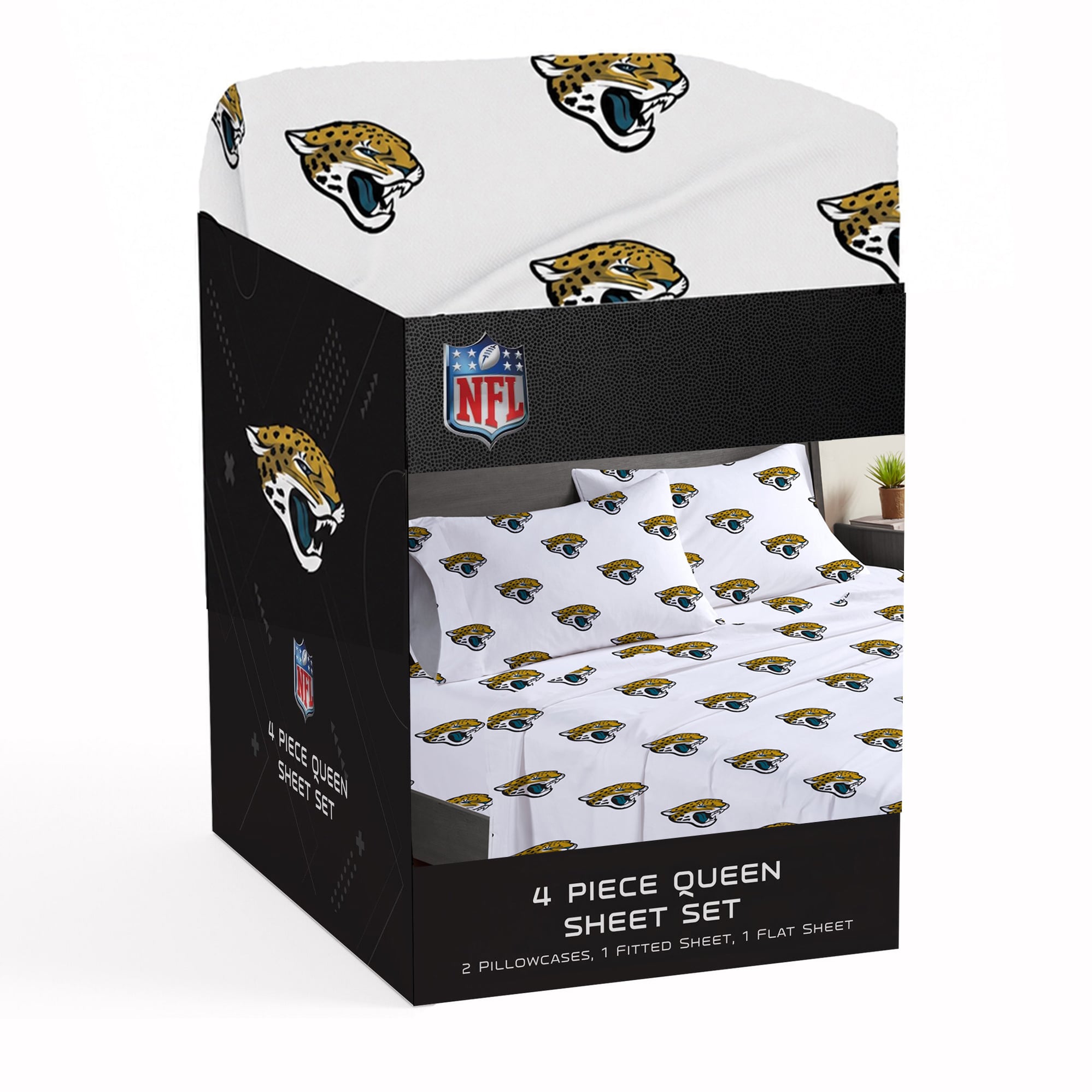 Pegasus Jacksonville Jaguars Four-Piece Queen Sheet Set
