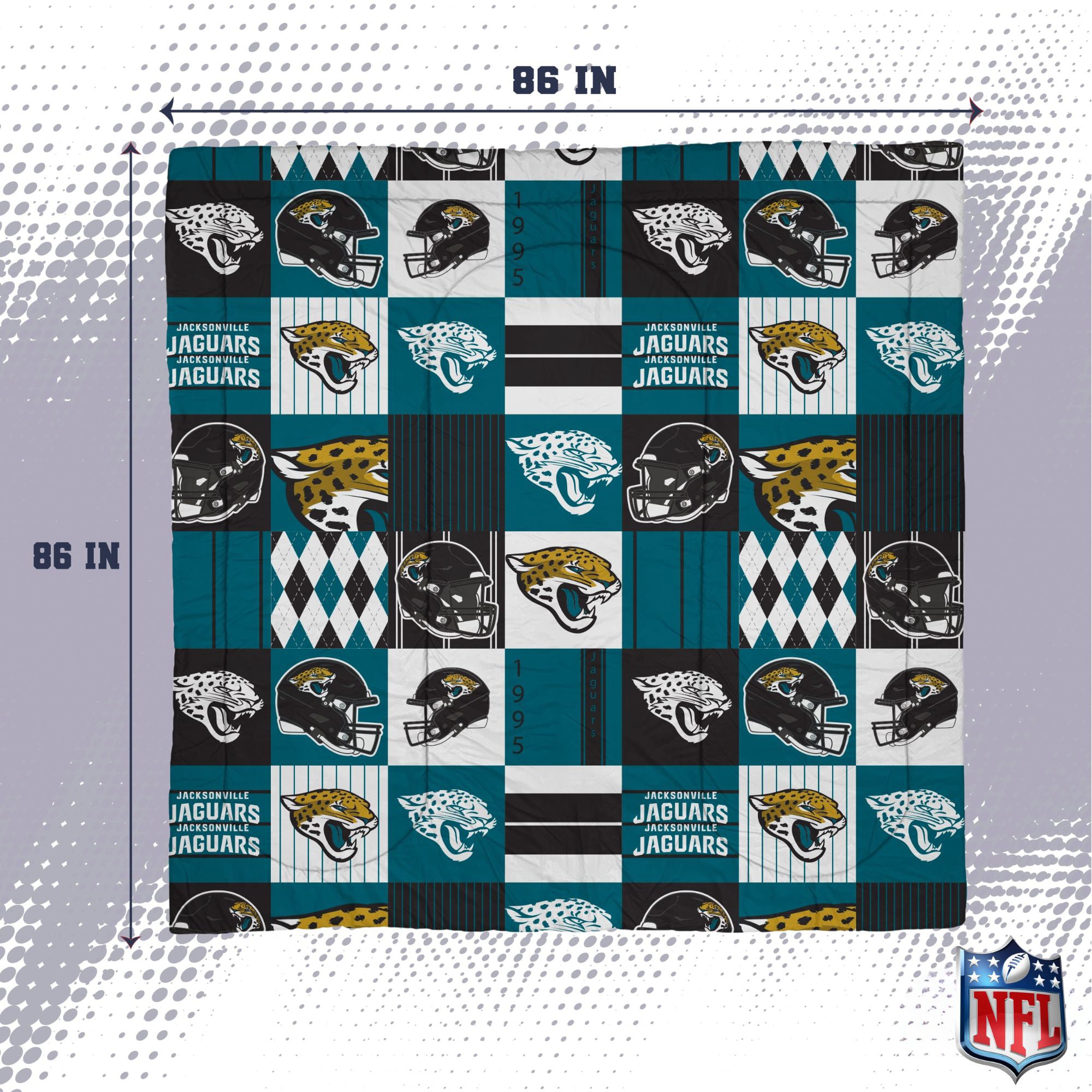 Ensemble de literie trois pièces à carreaux patchwork Pegasus Jacksonville Jaguars (grand lit/queen)