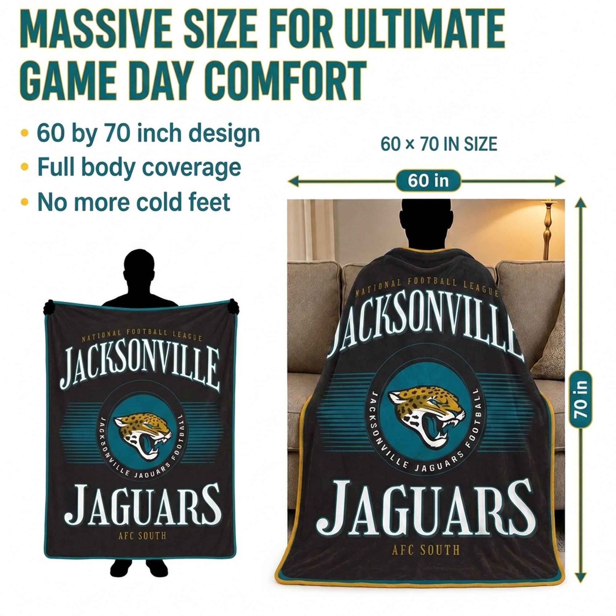 Pegasus Jacksonville Jaguars Spotlight Arch 60" x 70" Ultra Soft Throw Blanket