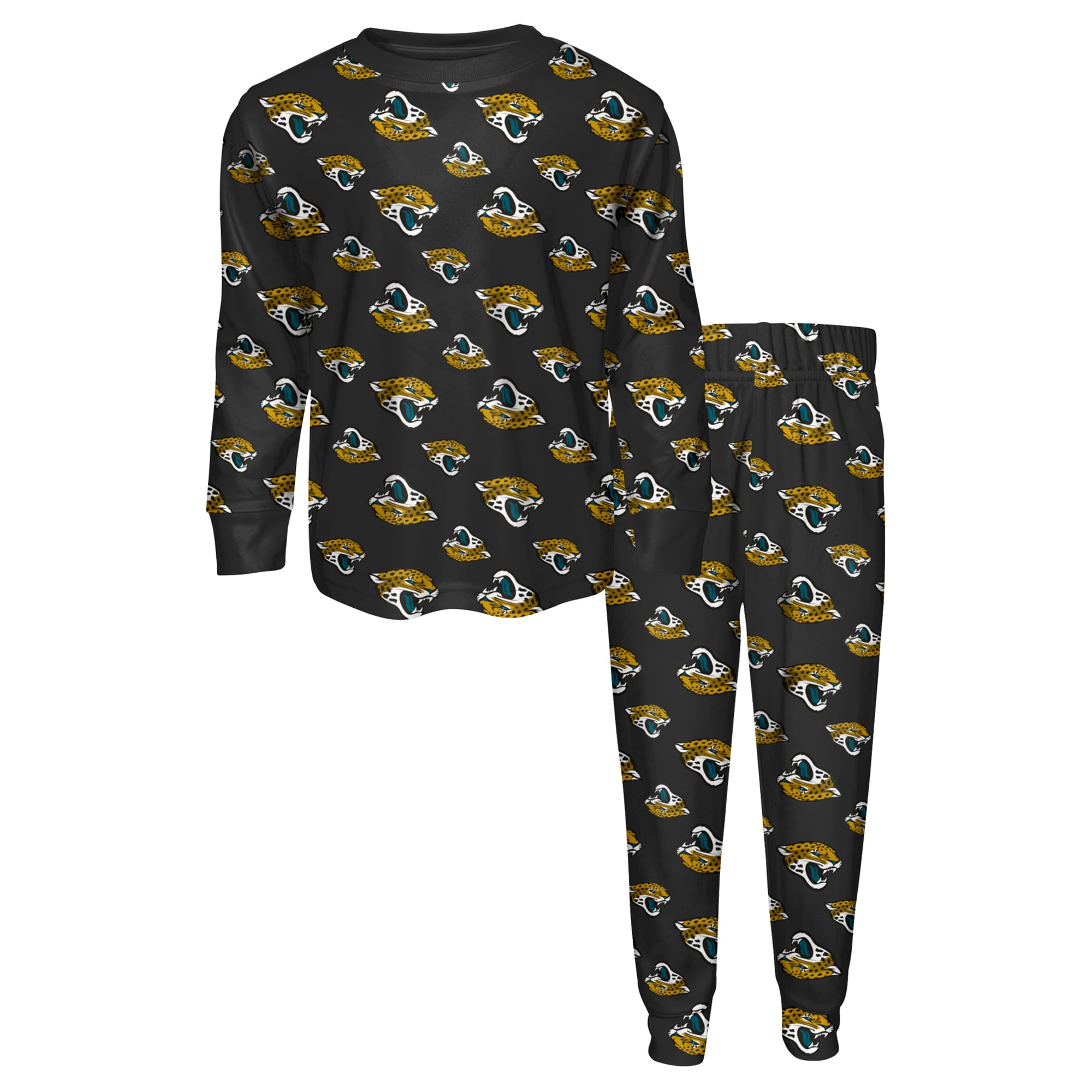 Ensemble pyjama Outerstuff pour enfants d'âge préscolaire : T-shirt à manches longues et pantalon imprimé intégral noir des Jaguars de Jacksonville