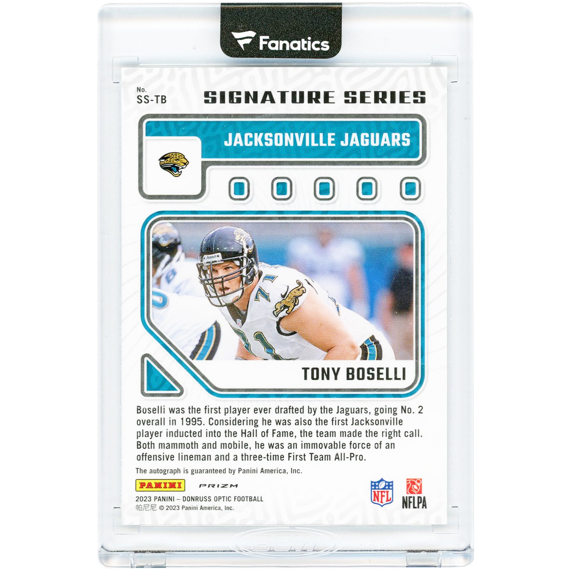 Tony Boselli Jacksonville Jaguars Autographed 2023 Panini Donruss Optic Signature Series #SS-TB Card