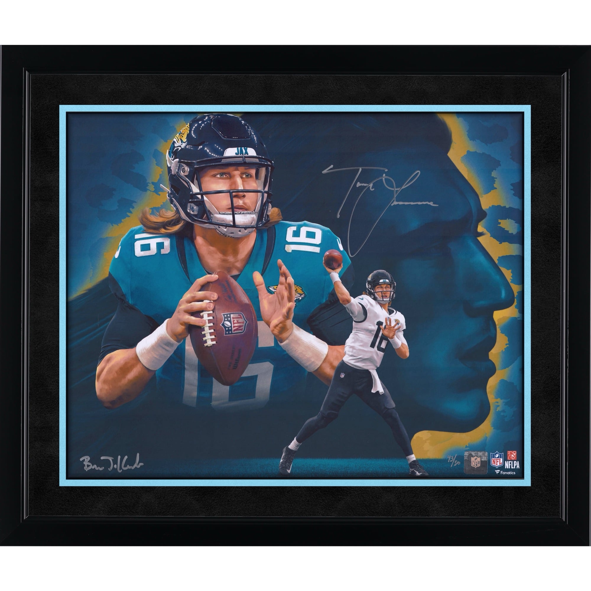 Trevor Lawrence Jacksonville Jaguars Autographed 16" x 20" Photo Print - Created and Signed by Artist Brian Konnick - Limited Edition of 50