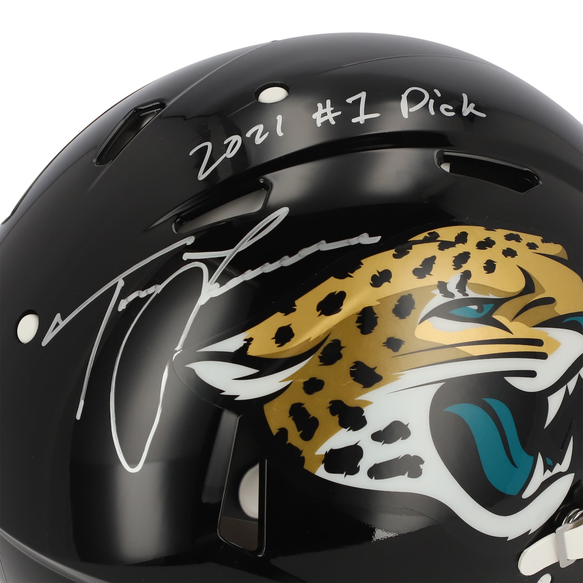 Casque Riddell Speed ​​Authentic autographié par Trevor Lawrence des Jaguars de Jacksonville avec inscription « Choix n° 1 2021 »